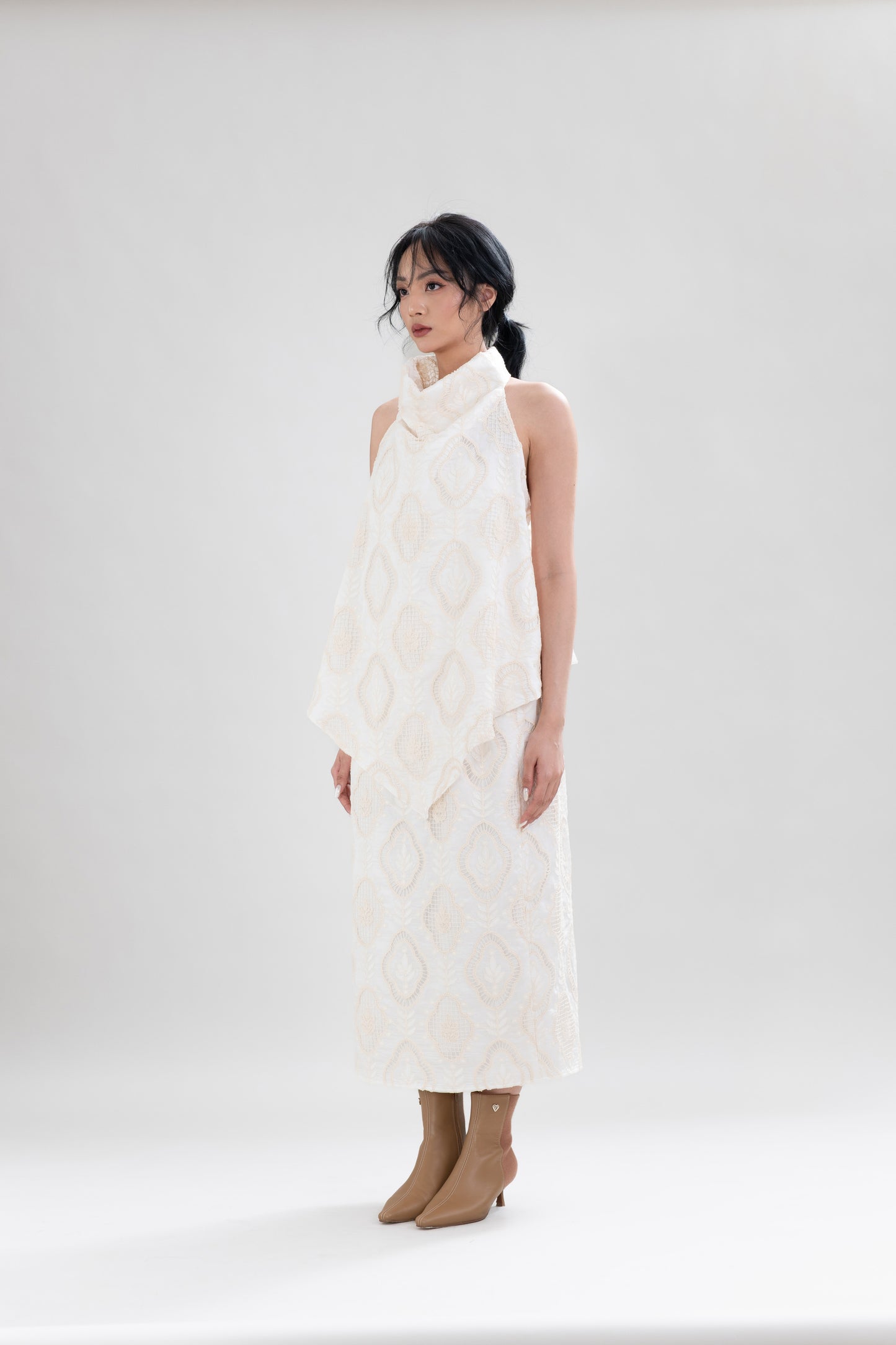 PO HT Embroidery High Neck Top in Buttermilk