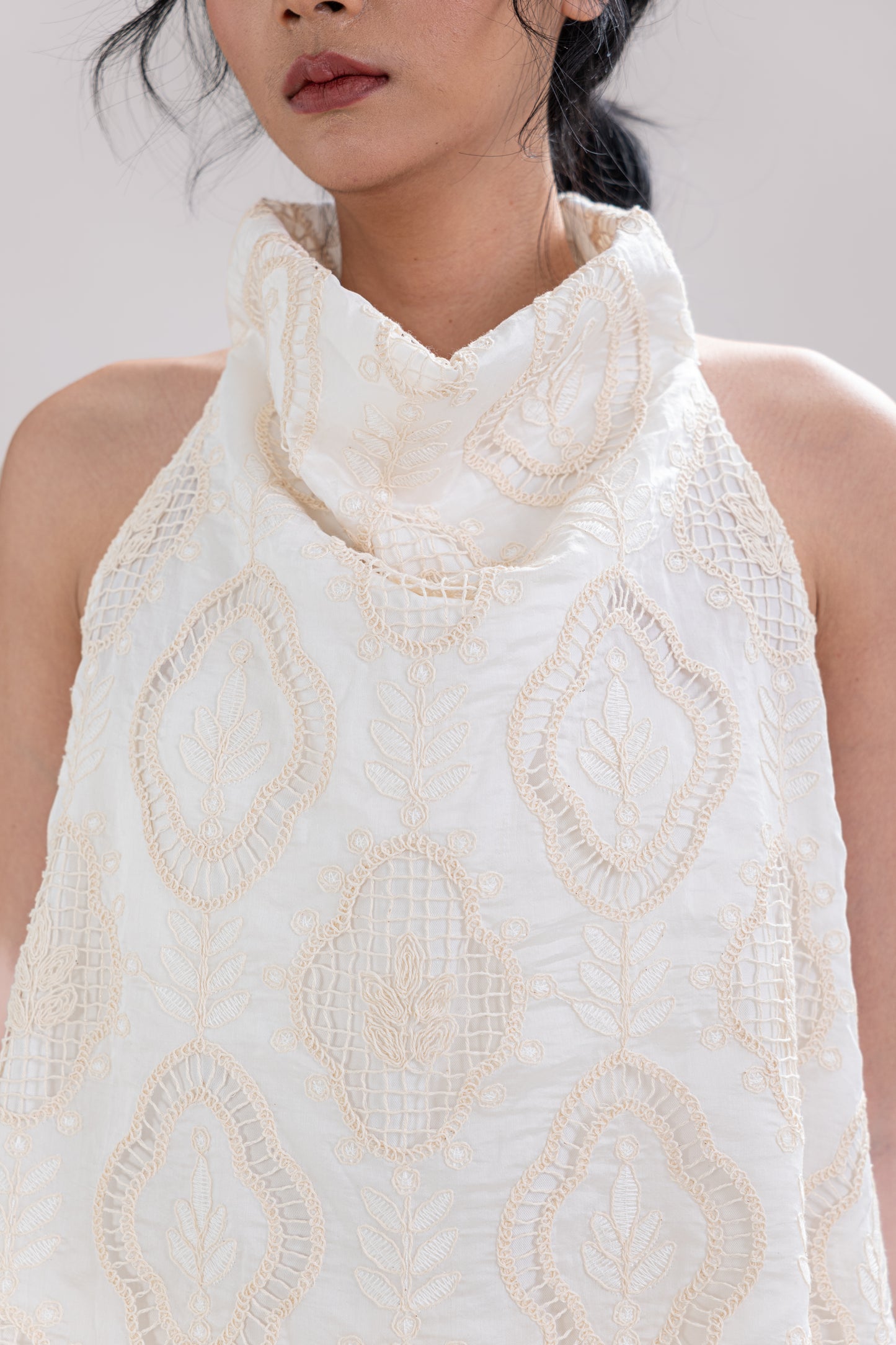 HT Embroidery High Neck Top in Buttermilk