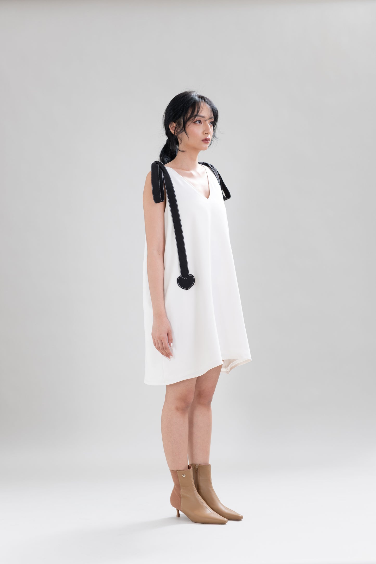 HT Ribbon Heart Mini Dress in Buttermilk