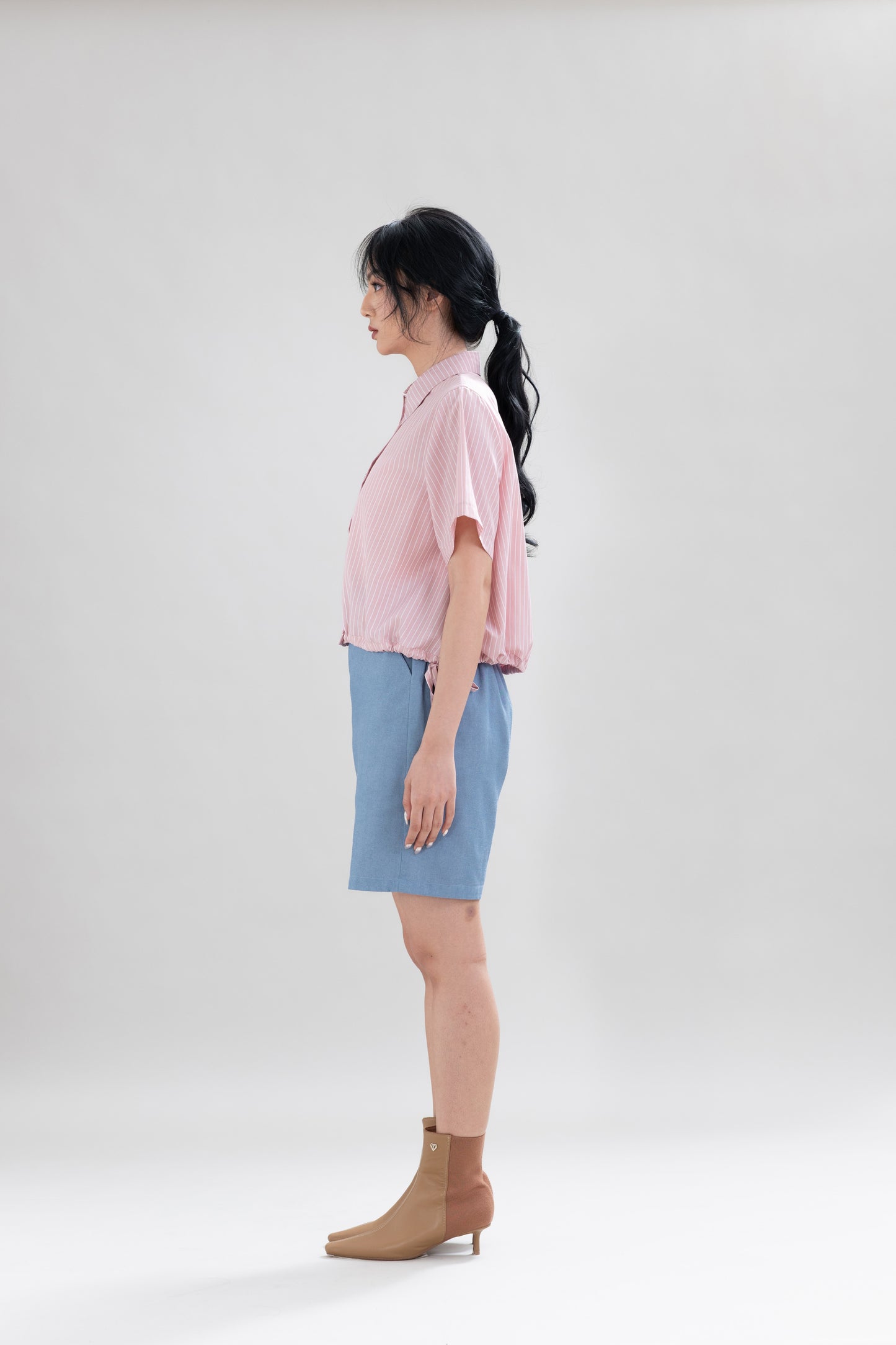 HT Heart Button Stripe Short Sleeve Shirt in Hey Baby