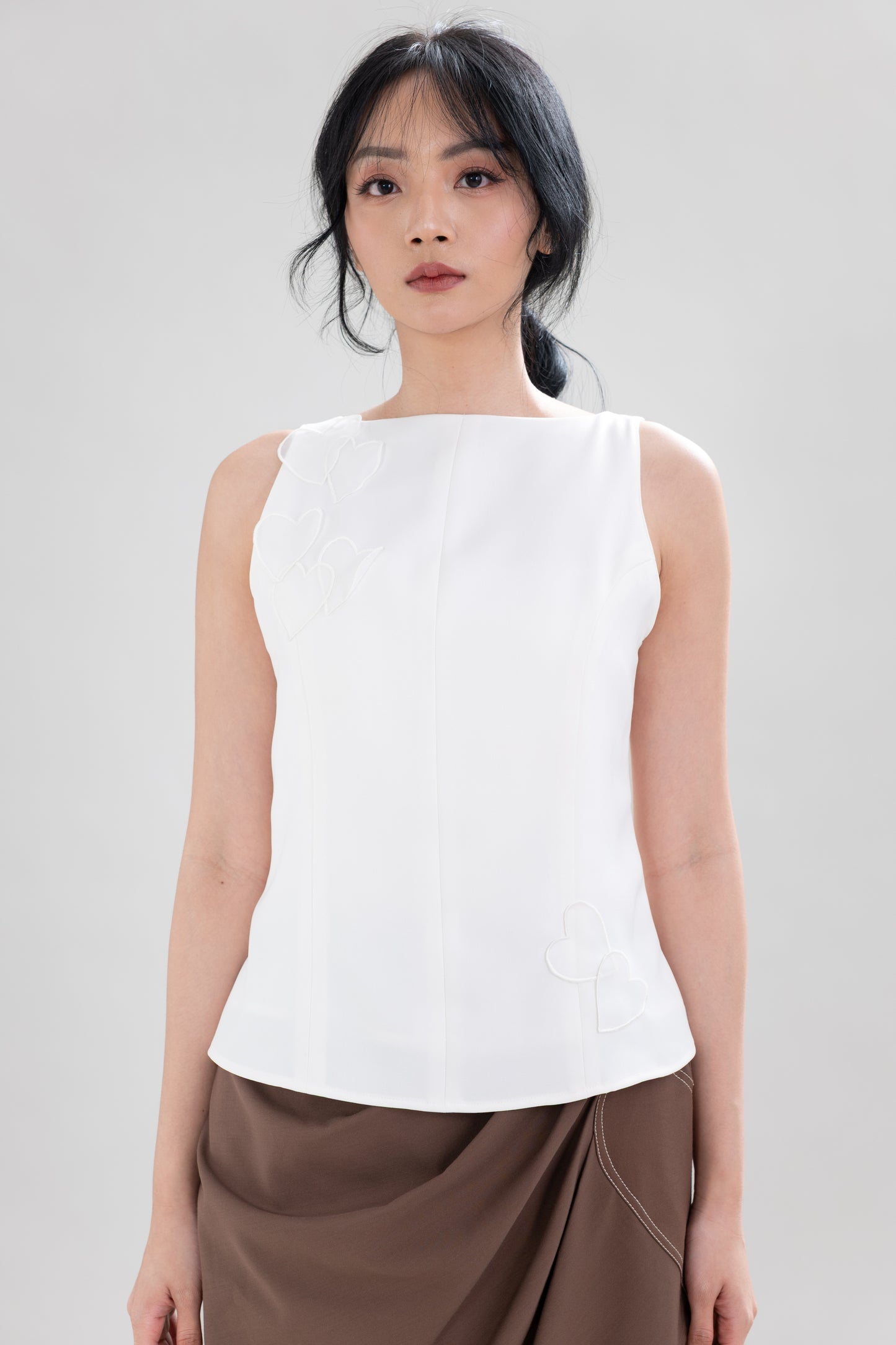 PO HT Hearts Sleeveless Top in Buttermilk