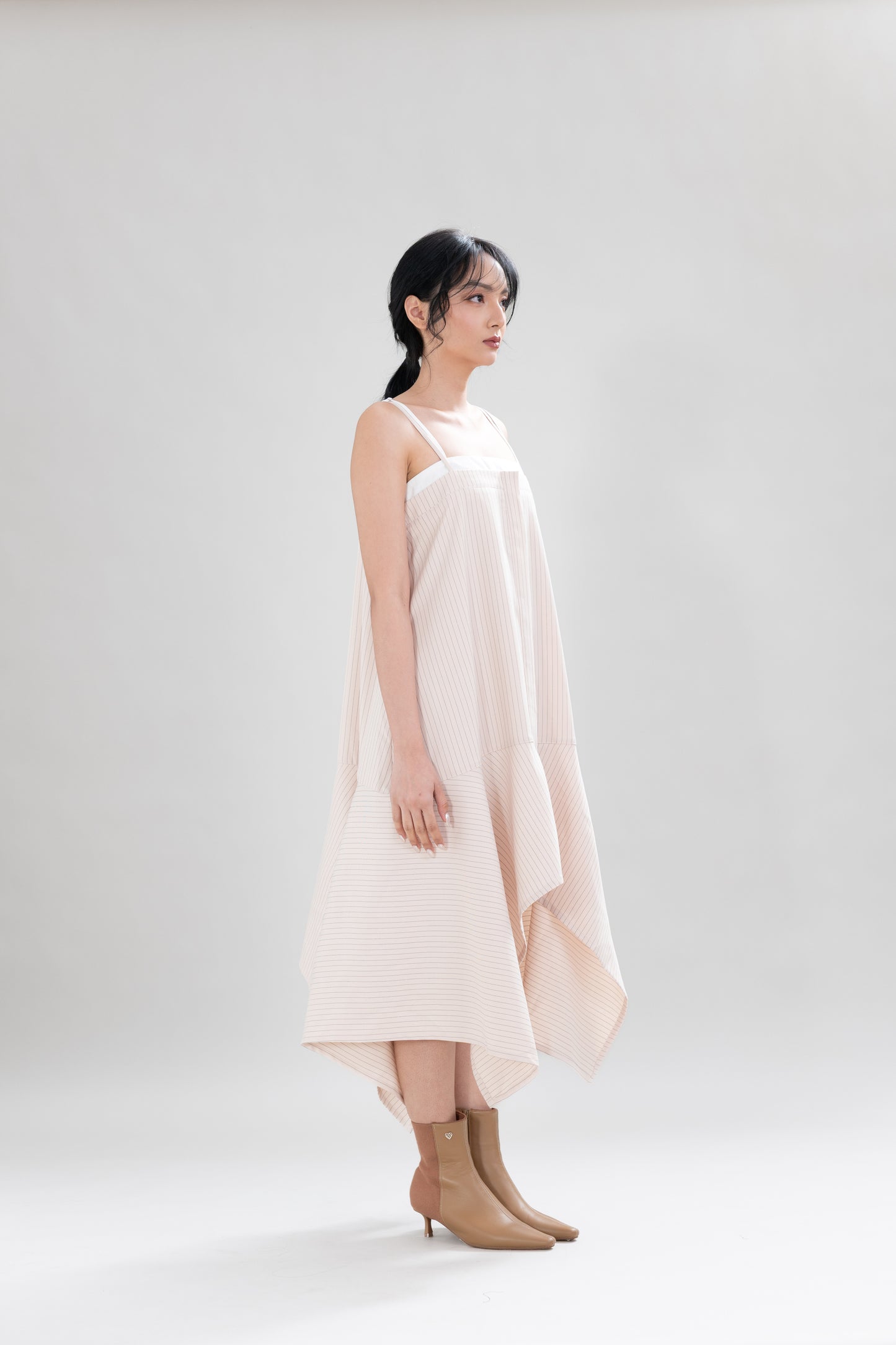 HT Asymmetric Stripe Dress in Oat