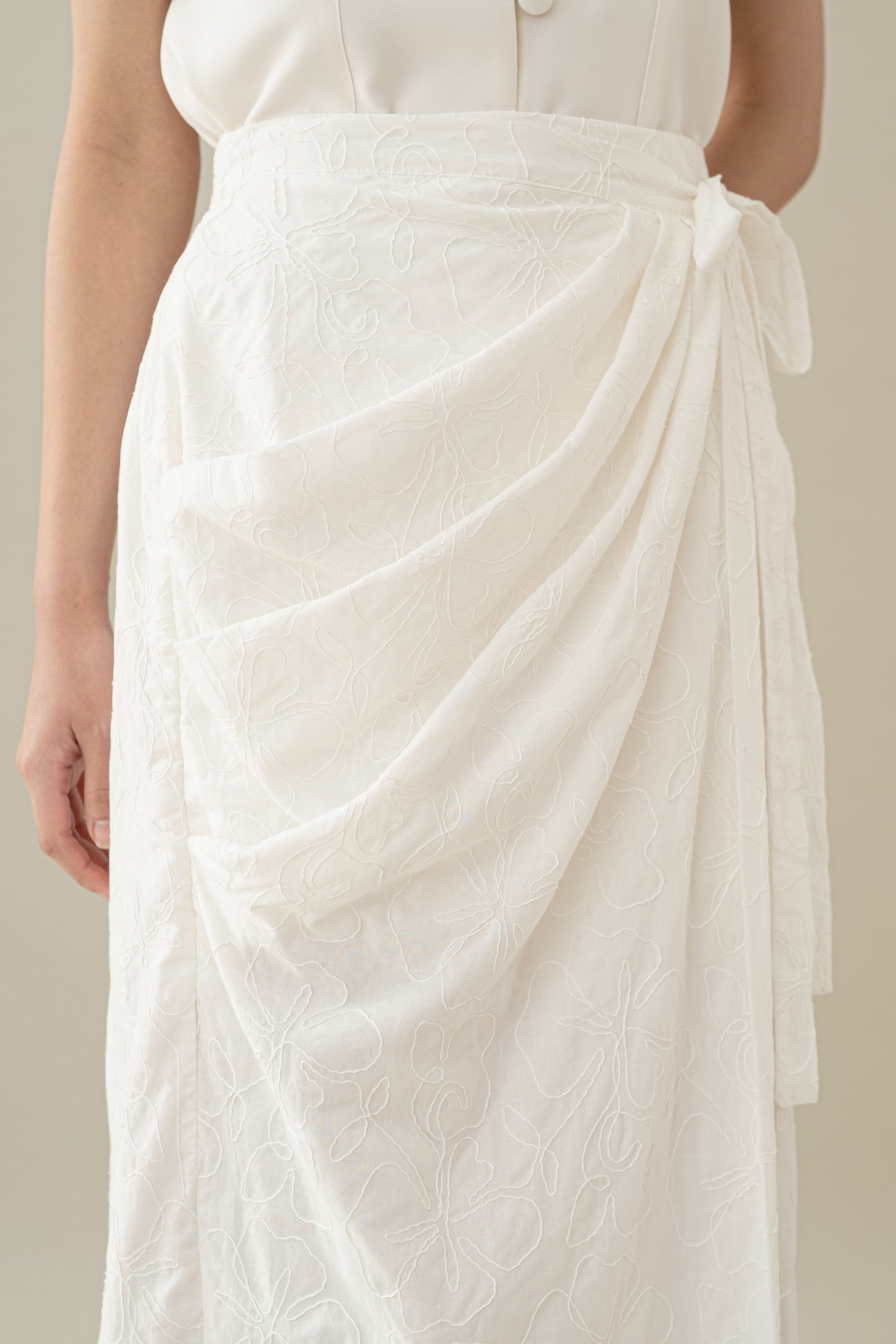 Lembayung Embroidery Wrap Skirt in Buttermilk