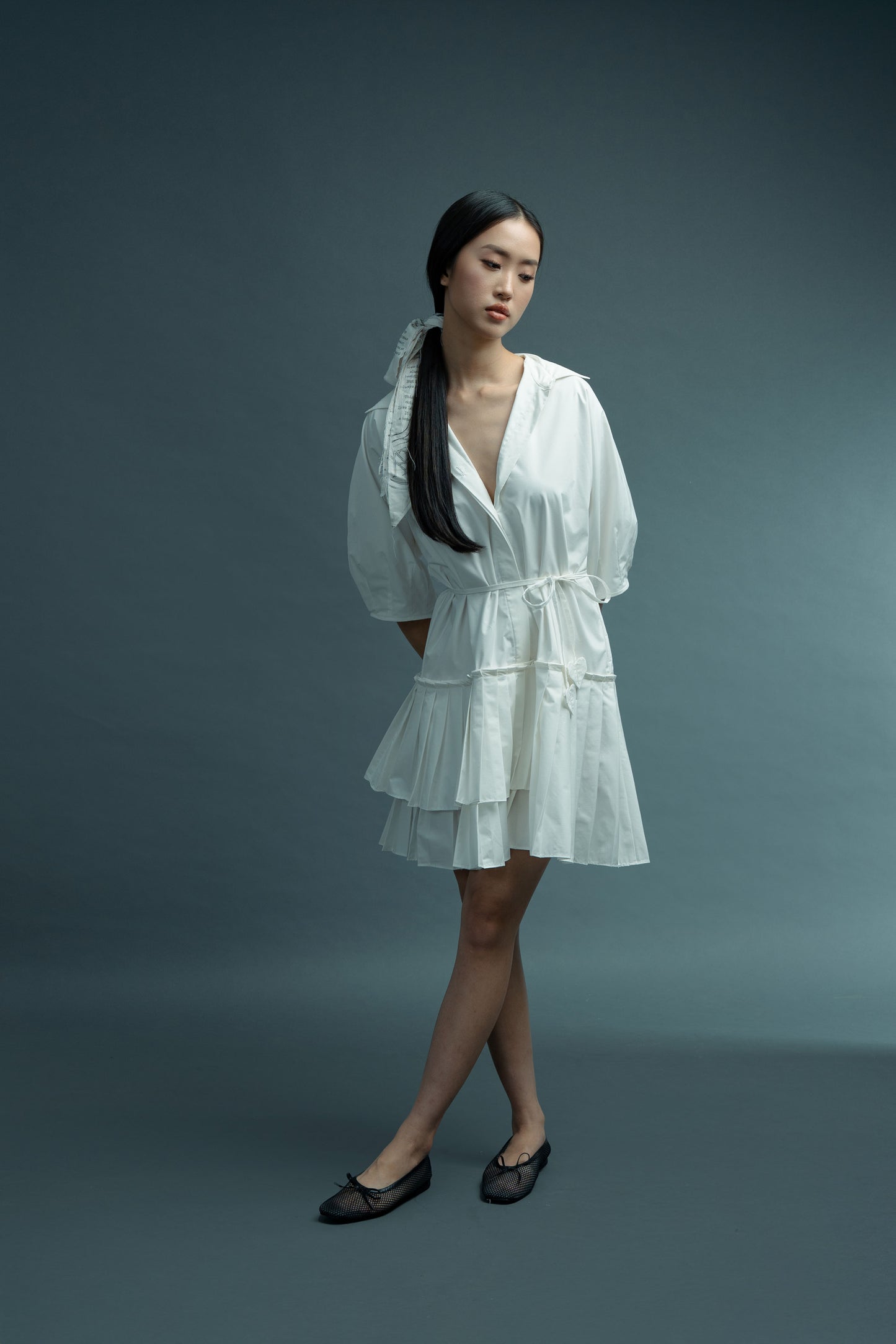 PO DA Big Heart Pleats Dress in Buttermilk