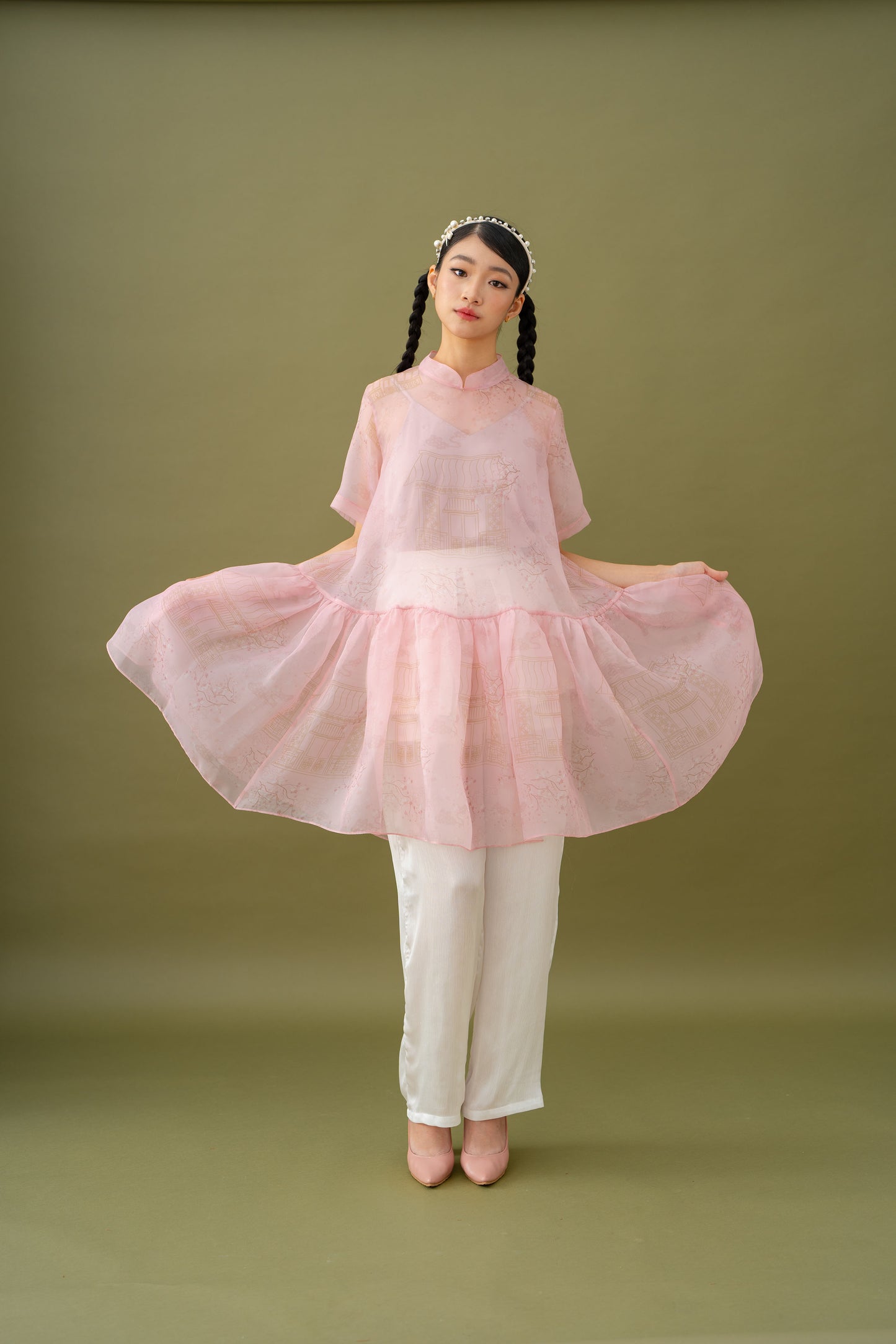 Jade Pattern Babydoll Top