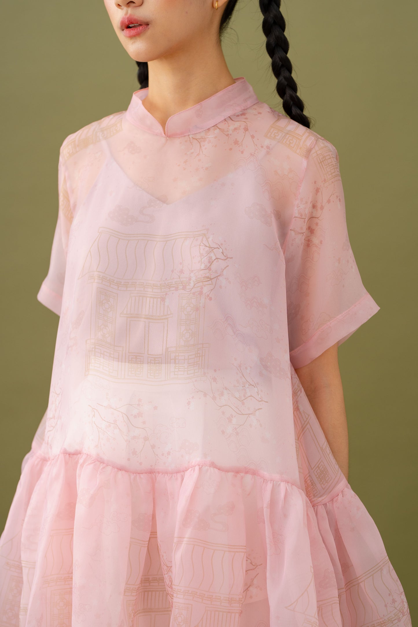 Jade Pattern Babydoll Top