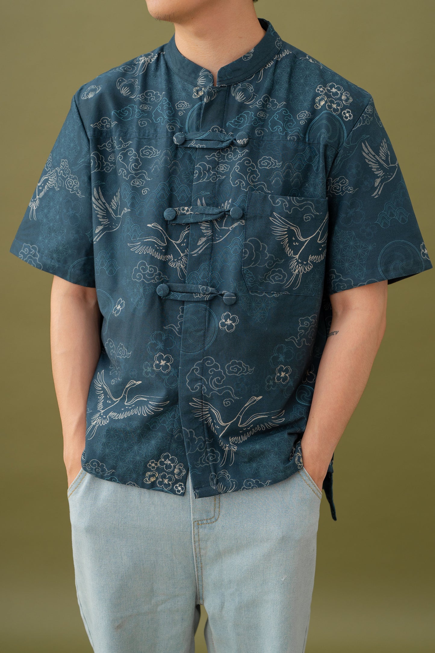 Jade Unisex Mandarin Collar Shirt