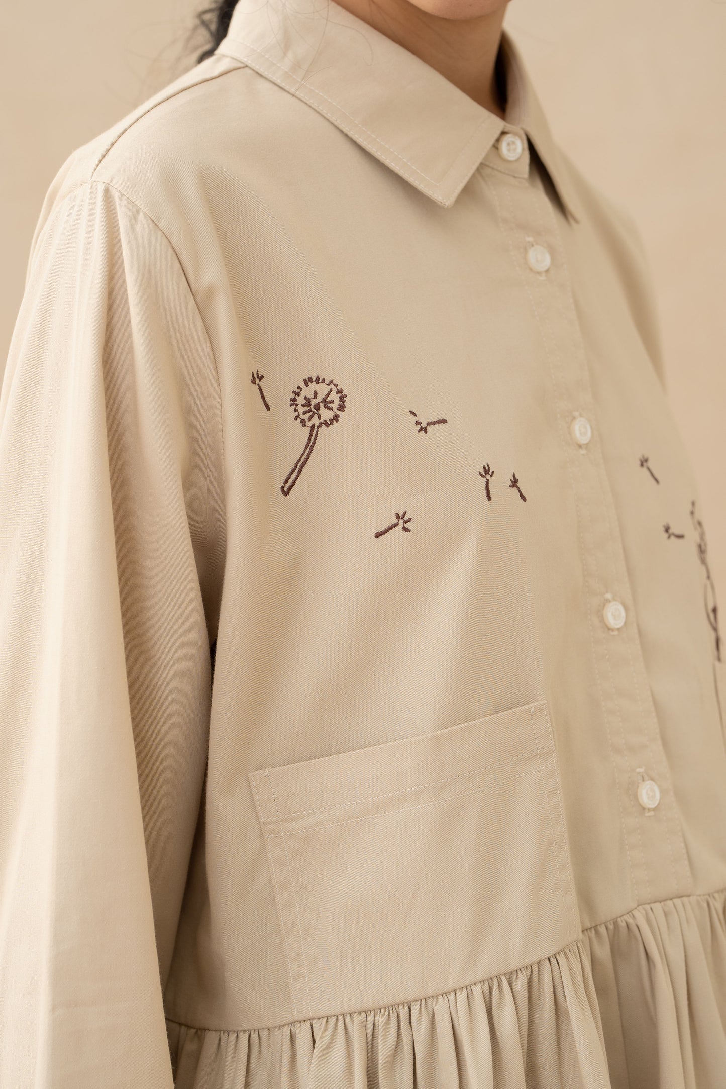 WTP Embroidery Long Sleeve Top in Beige