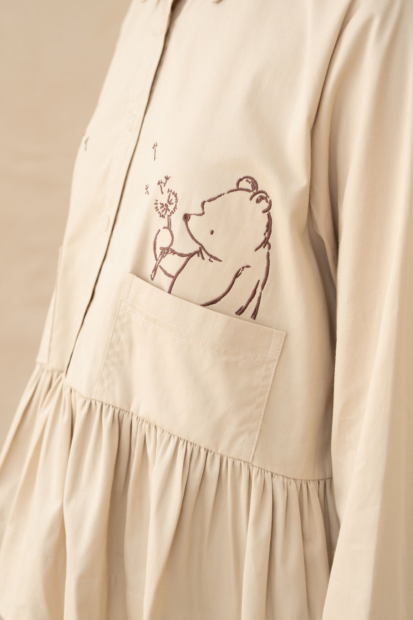 WTP Embroidery Long Sleeve Top in Beige