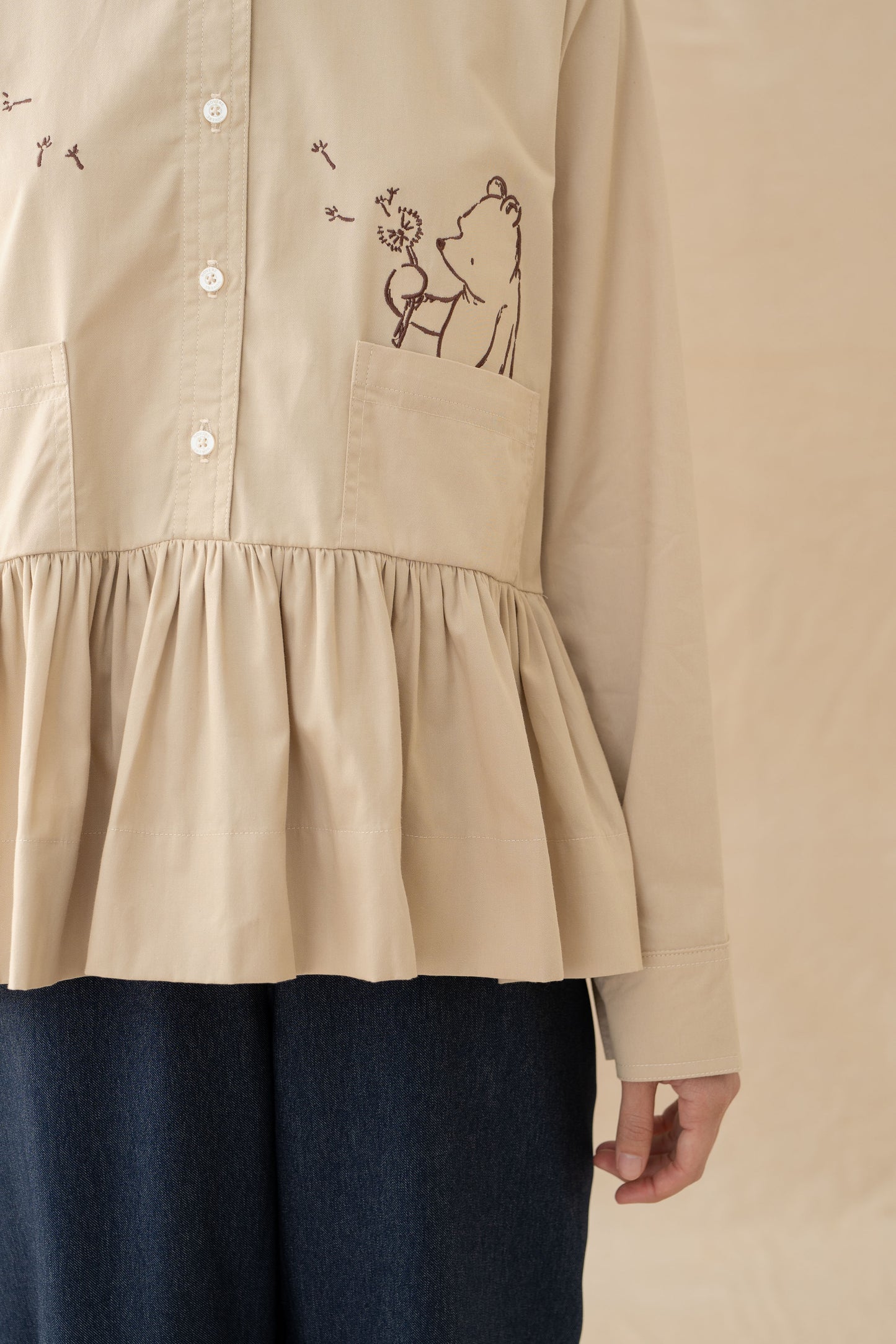 WTP Embroidery Long Sleeve Top in Beige