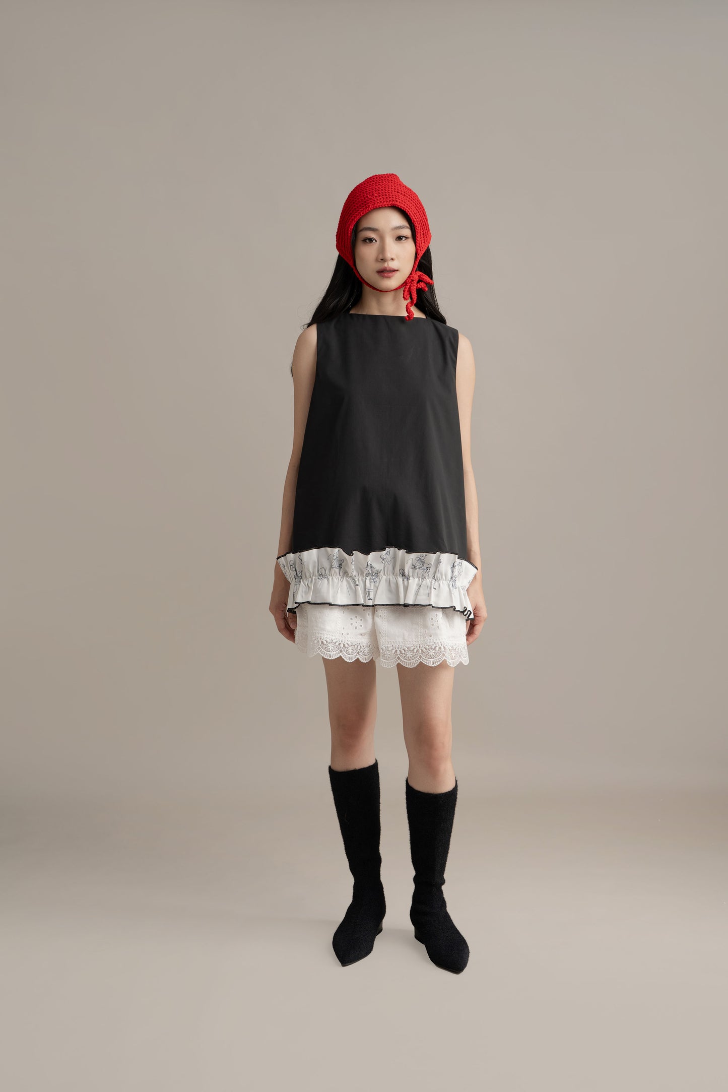 Cinderella Ruffle Pattern Top In Licorice