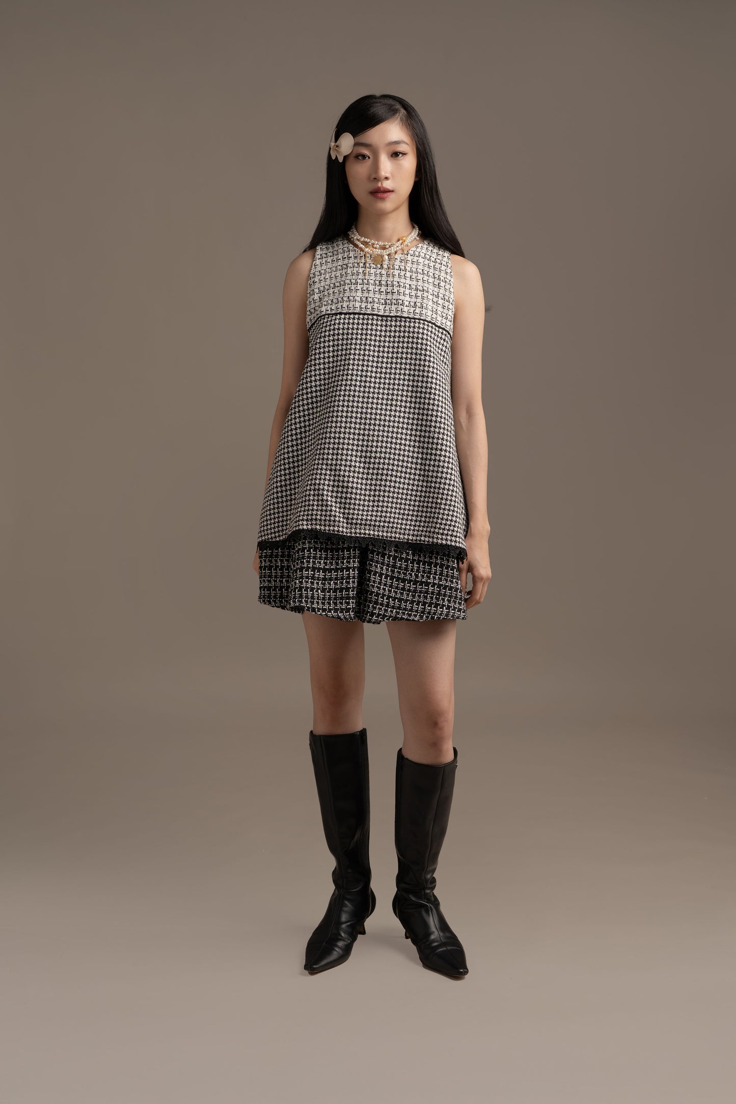 THC Houndstooth Top In Licorice