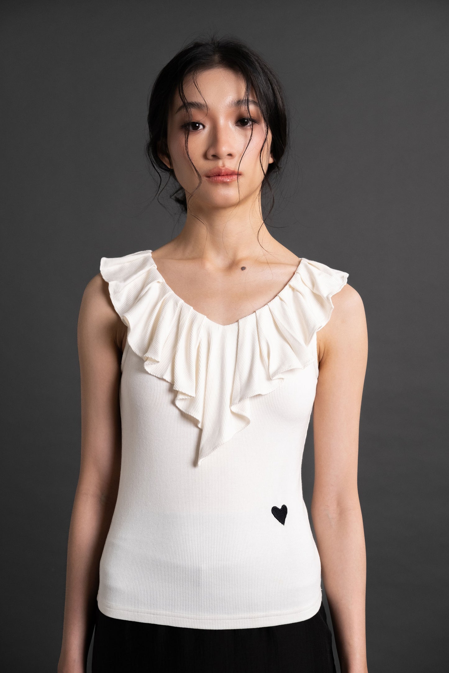 DA Ruffle Fitted Top in Buttermilk