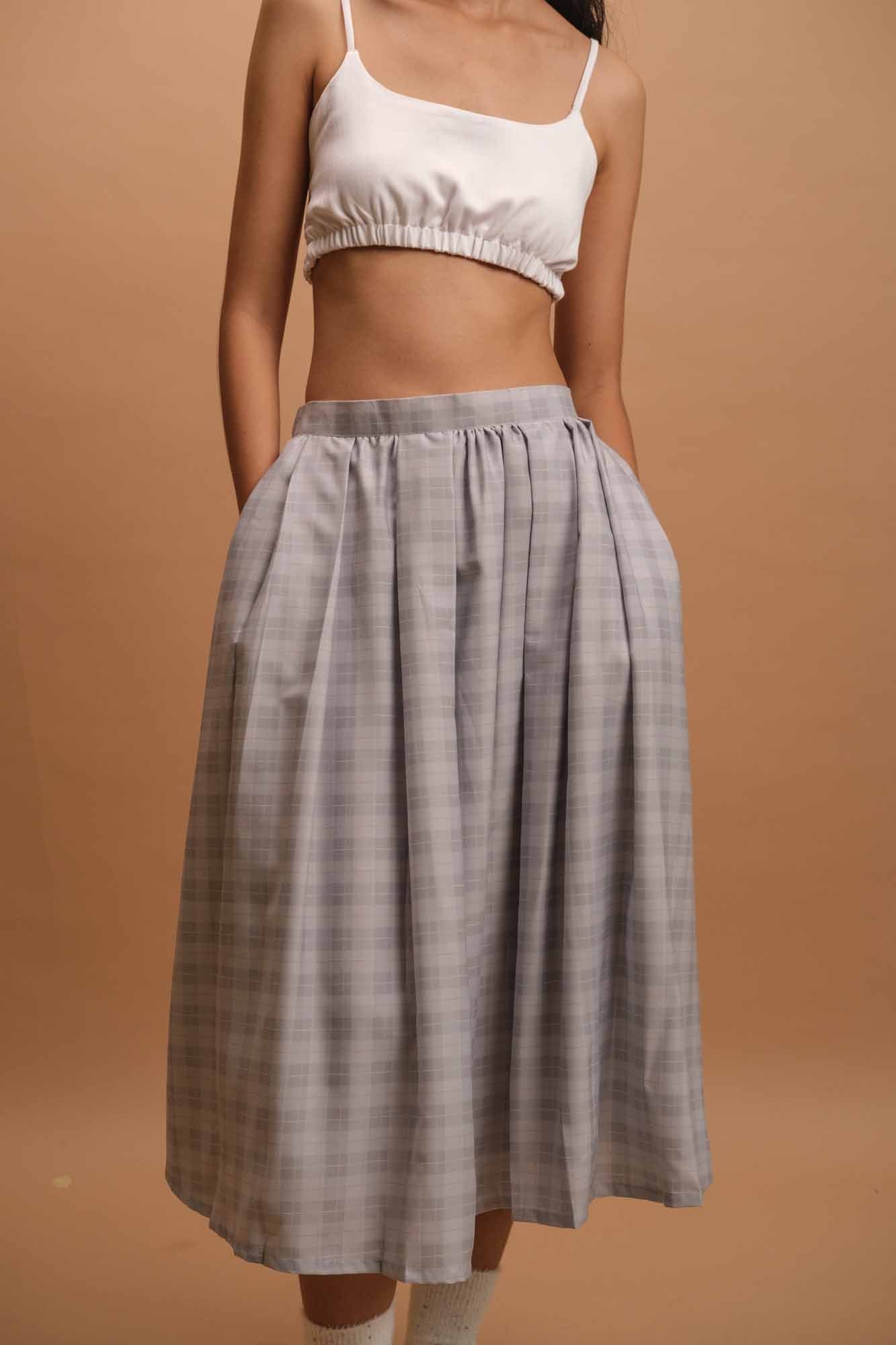 Plain & Plaid Midi Skirt