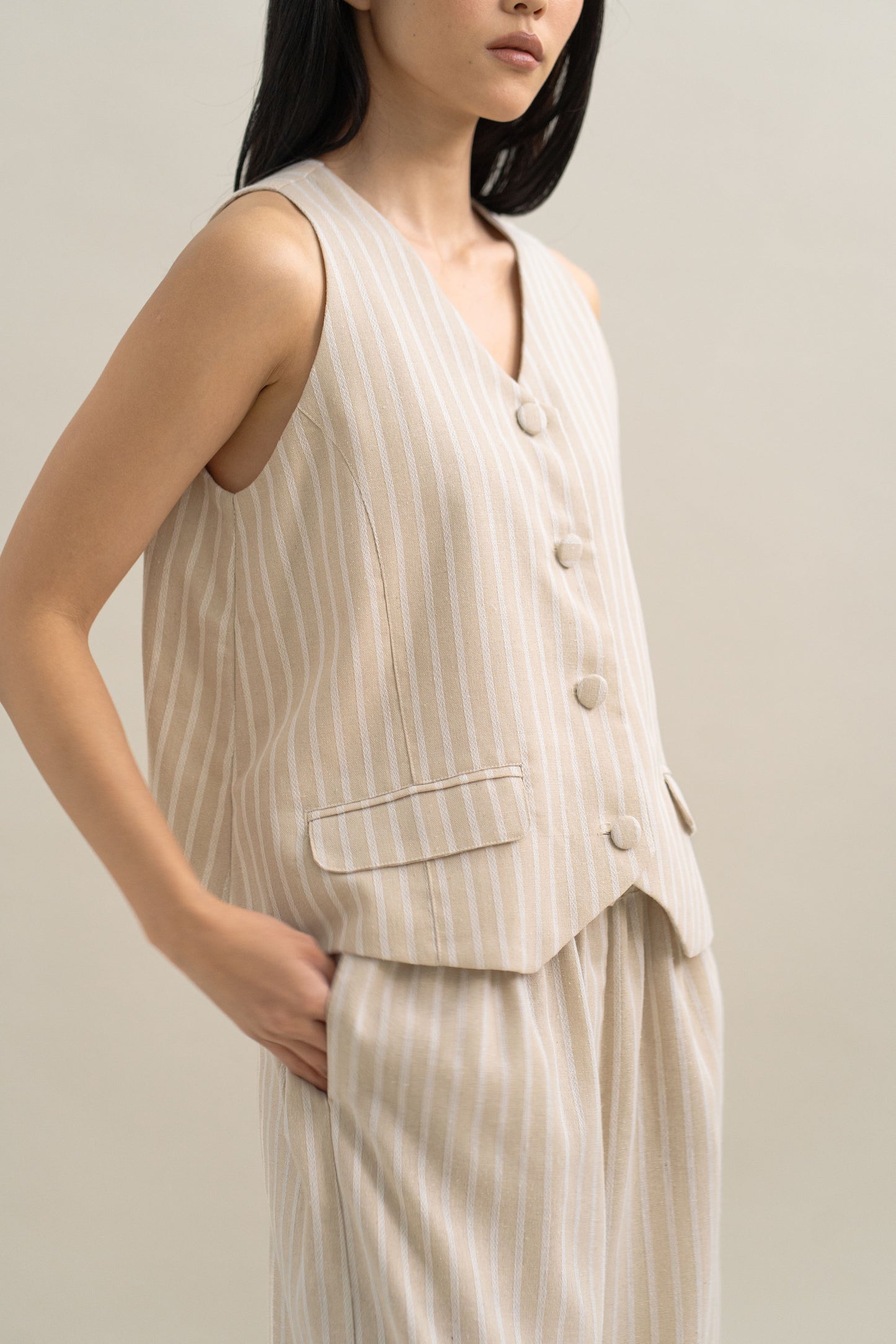 TM Stripe Vest in Oat