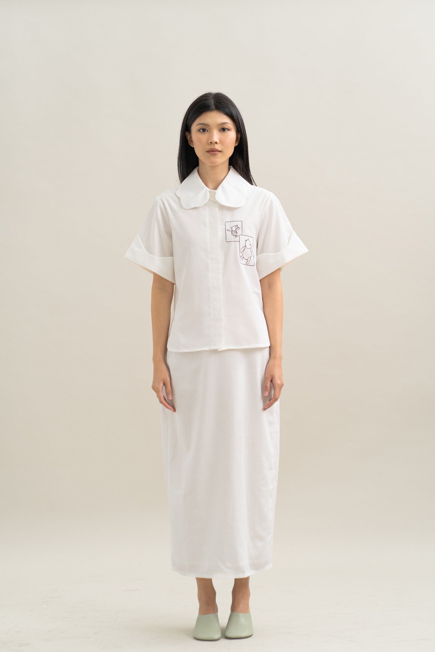 WTP Embroidery Scallop Shirt in Buttermilk