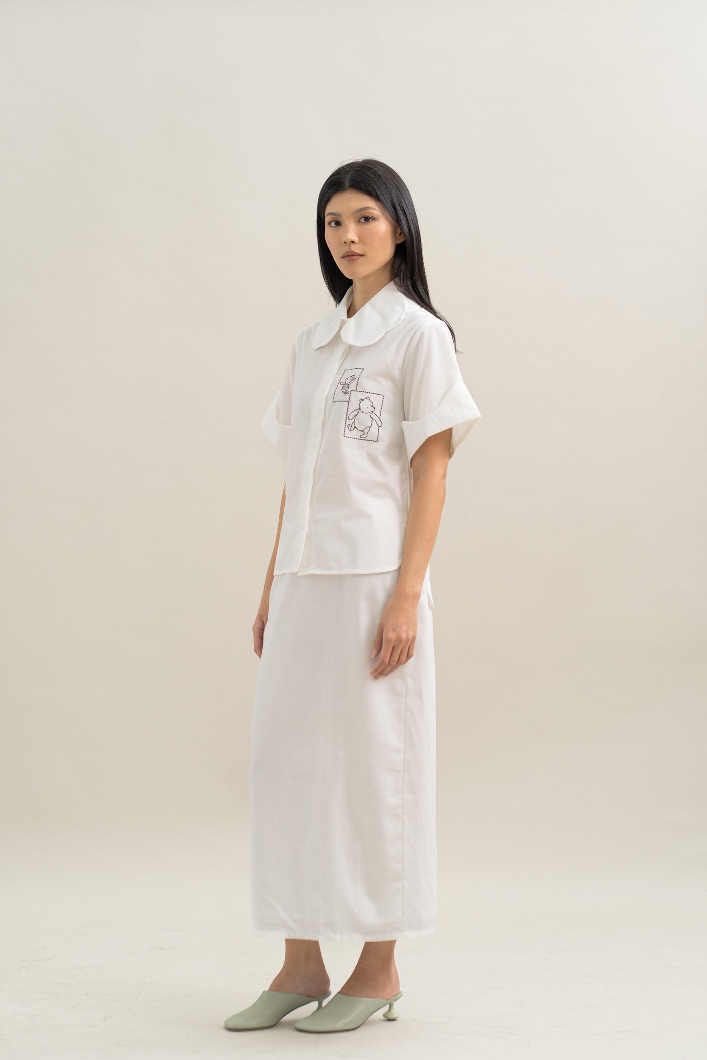 WTP Embroidery Scallop Shirt in Buttermilk