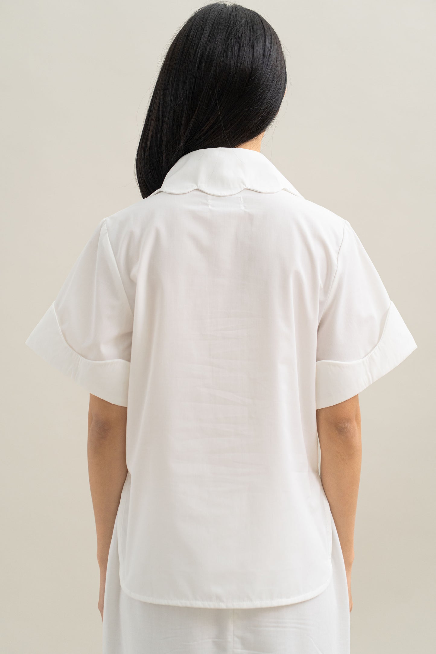 WTP Embroidery Scallop Shirt in Buttermilk