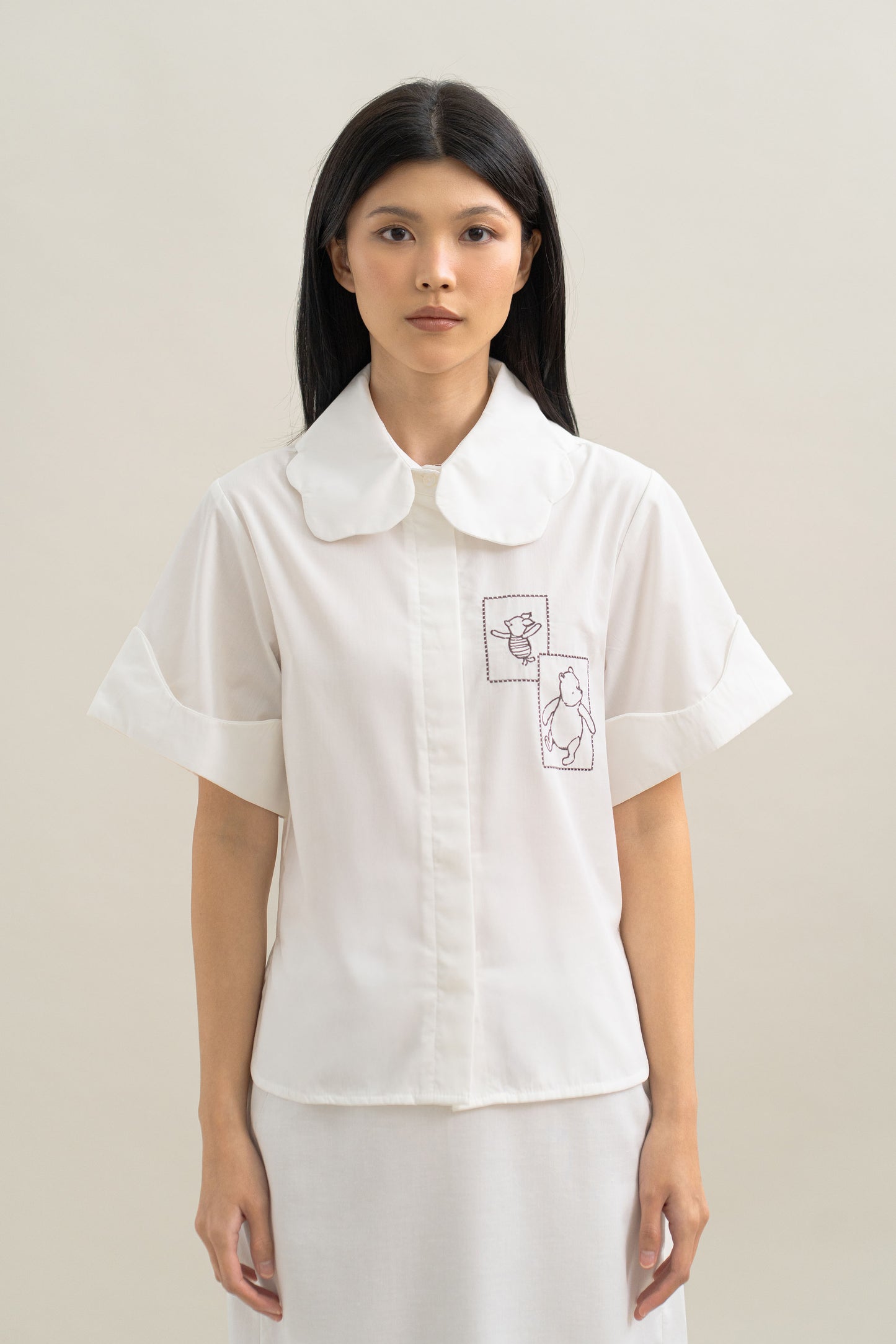 WTP Embroidery Scallop Shirt in Buttermilk