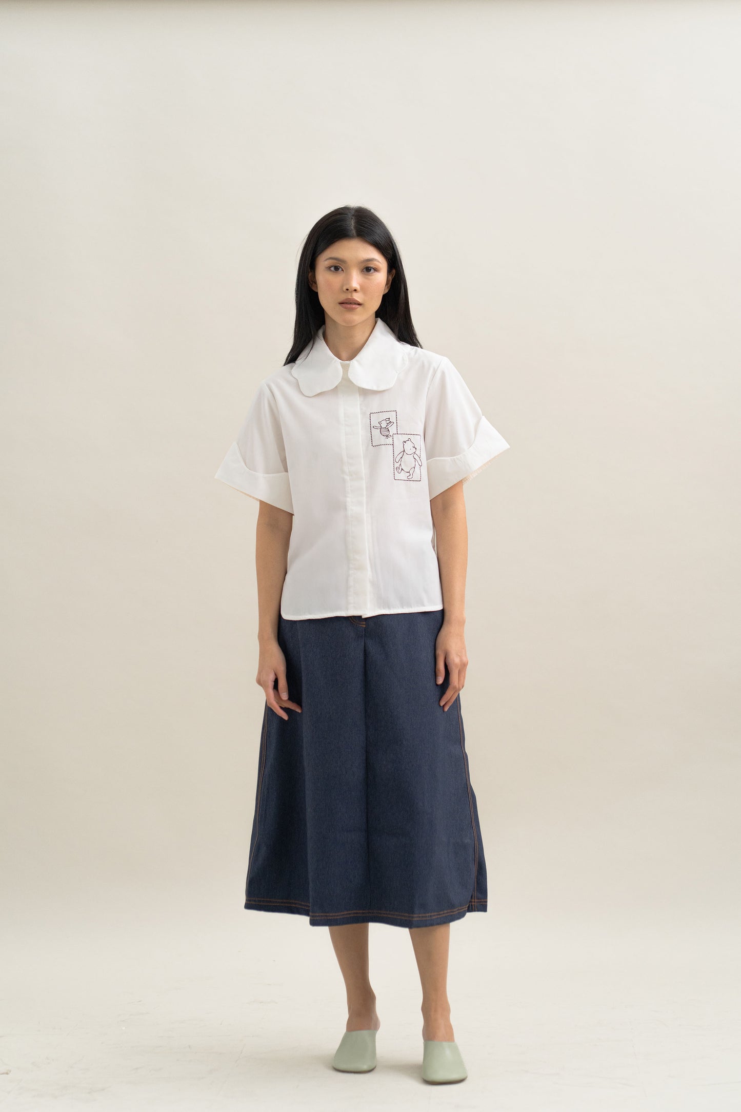 WTP Embroidery Scallop Shirt in Buttermilk