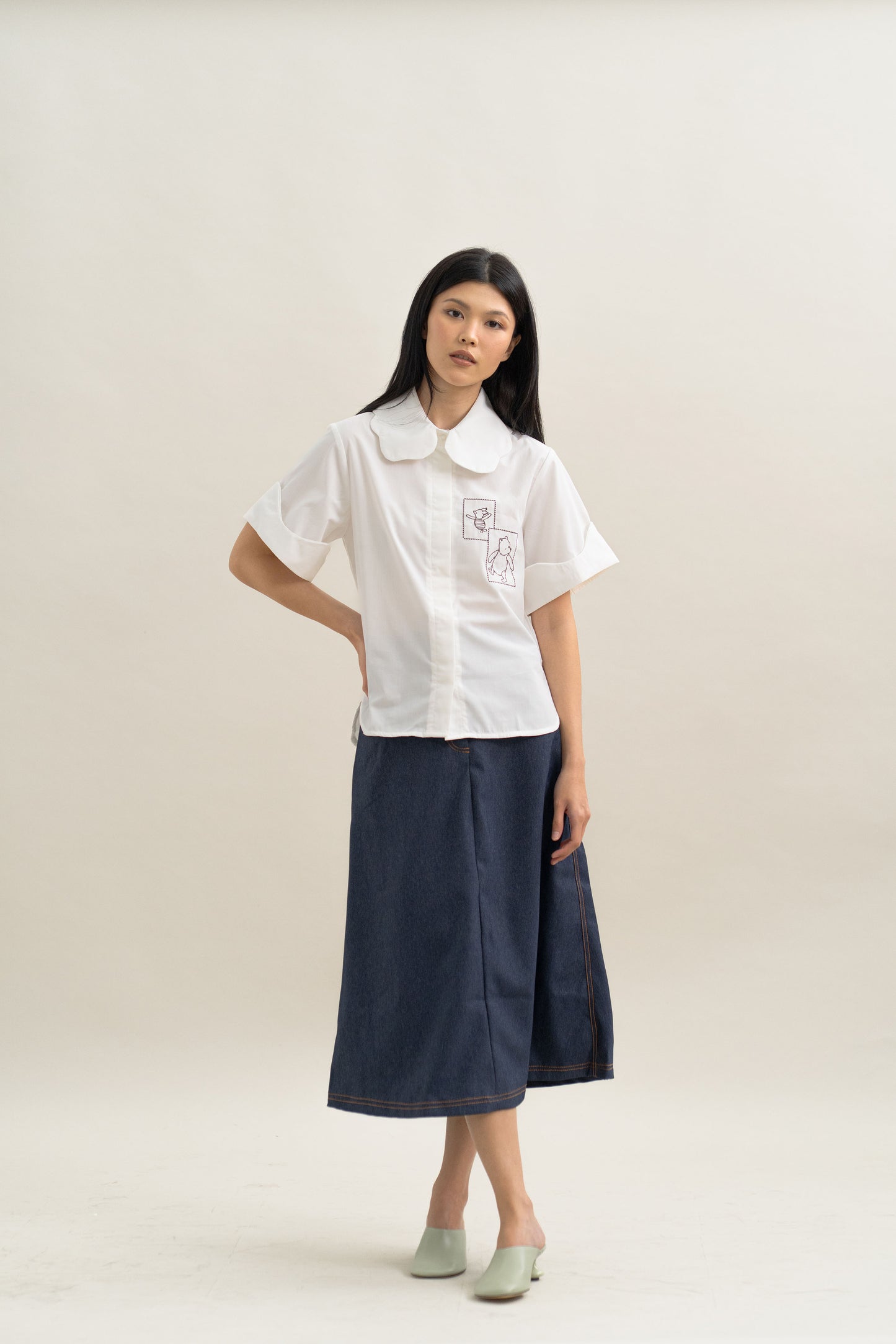 WTP Embroidery Scallop Shirt in Buttermilk