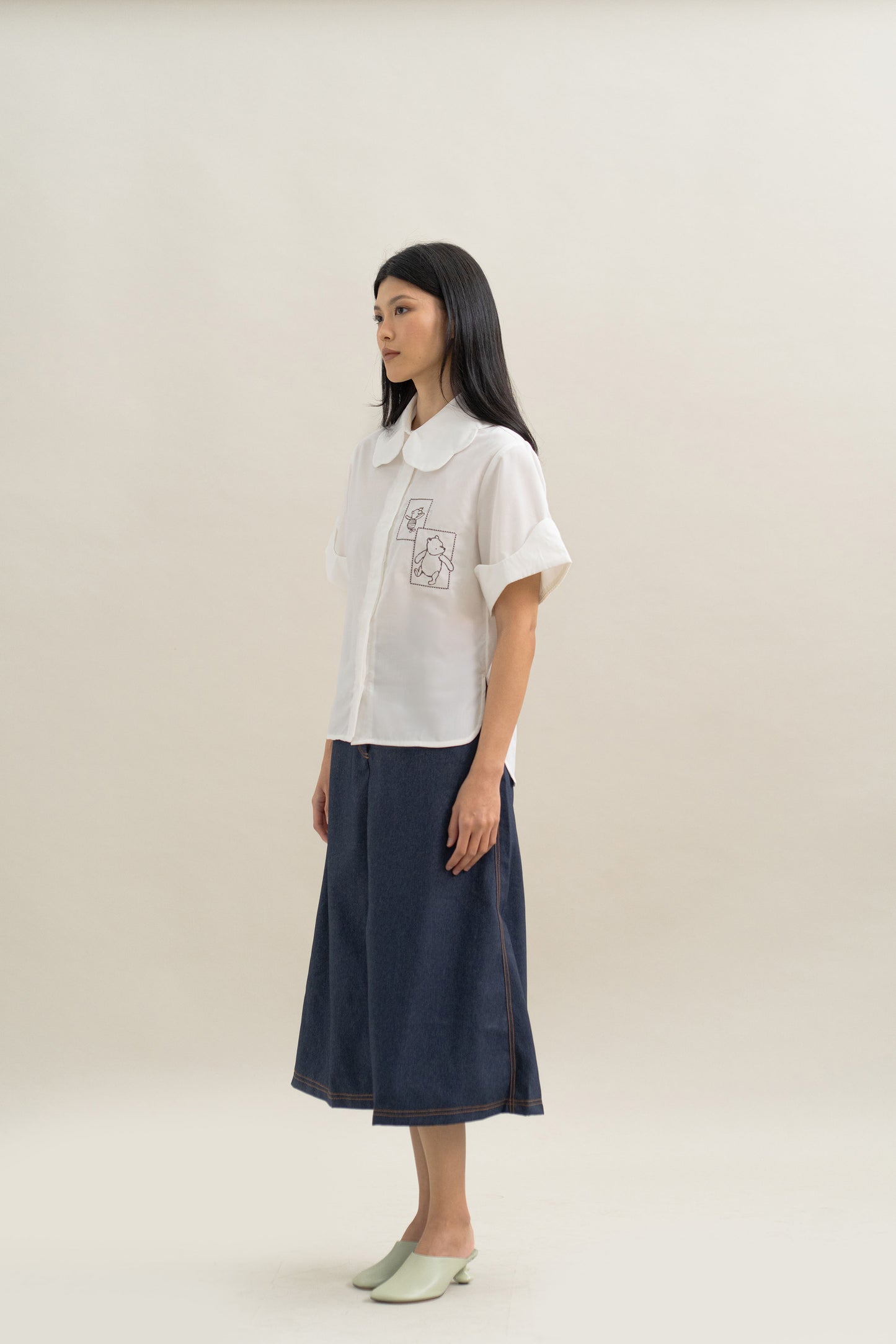 WTP Embroidery Scallop Shirt in Buttermilk