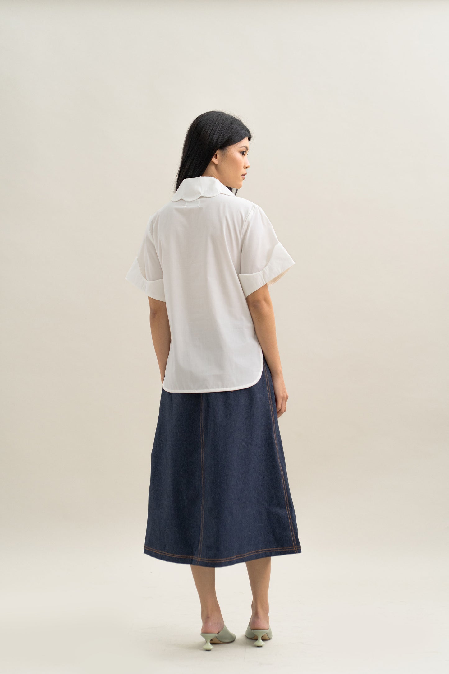 WTP Embroidery Scallop Shirt in Buttermilk