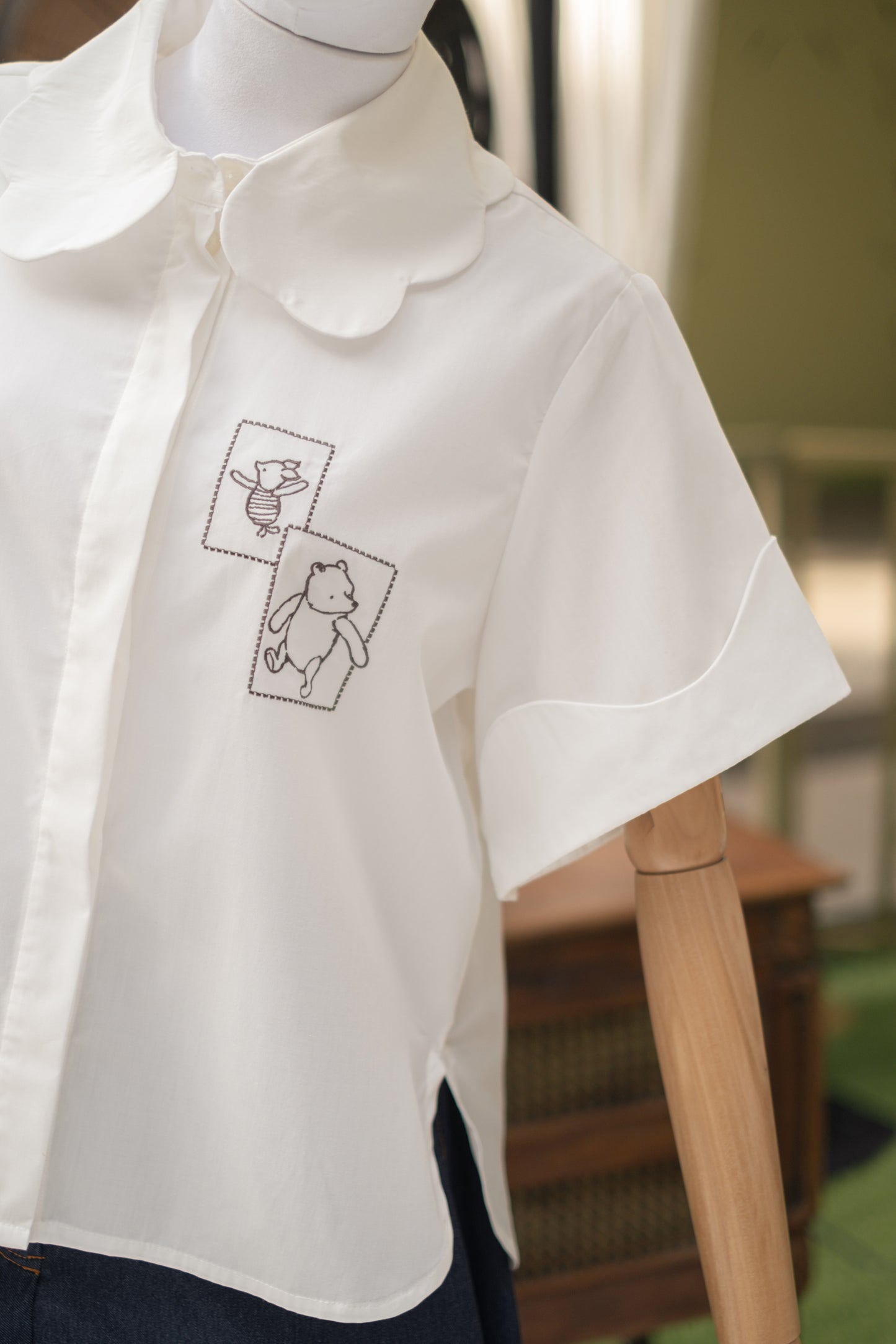 WTP Embroidery Scallop Shirt in Buttermilk