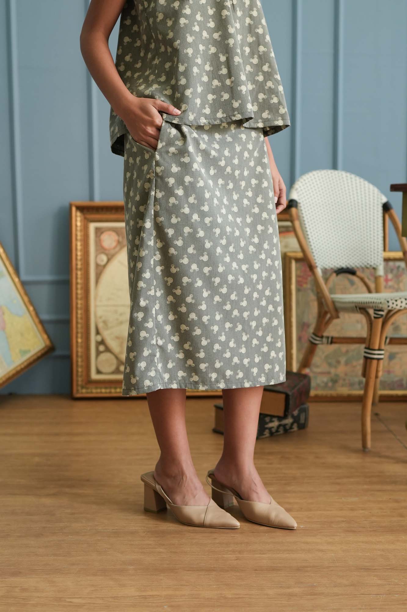 Mickey Mouse Pattern Skirt in Grey