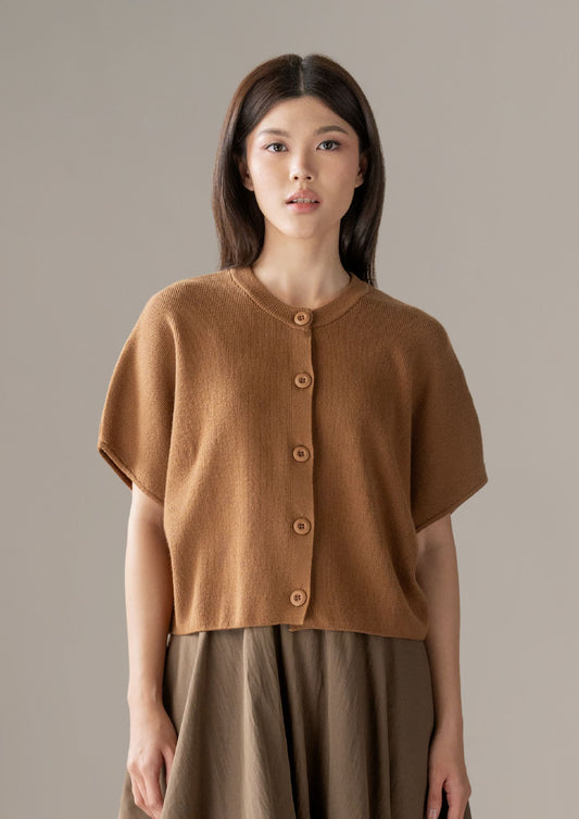 THC Knit Button Top In Toffee