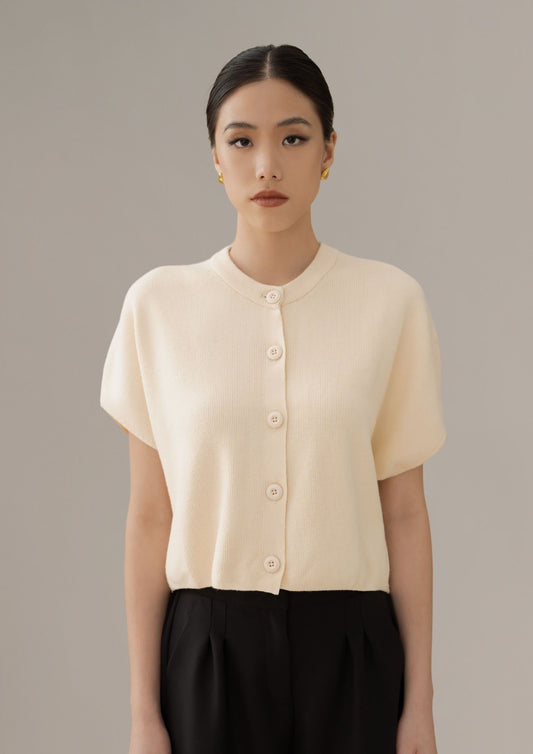 THC Knit Button Top In Cream