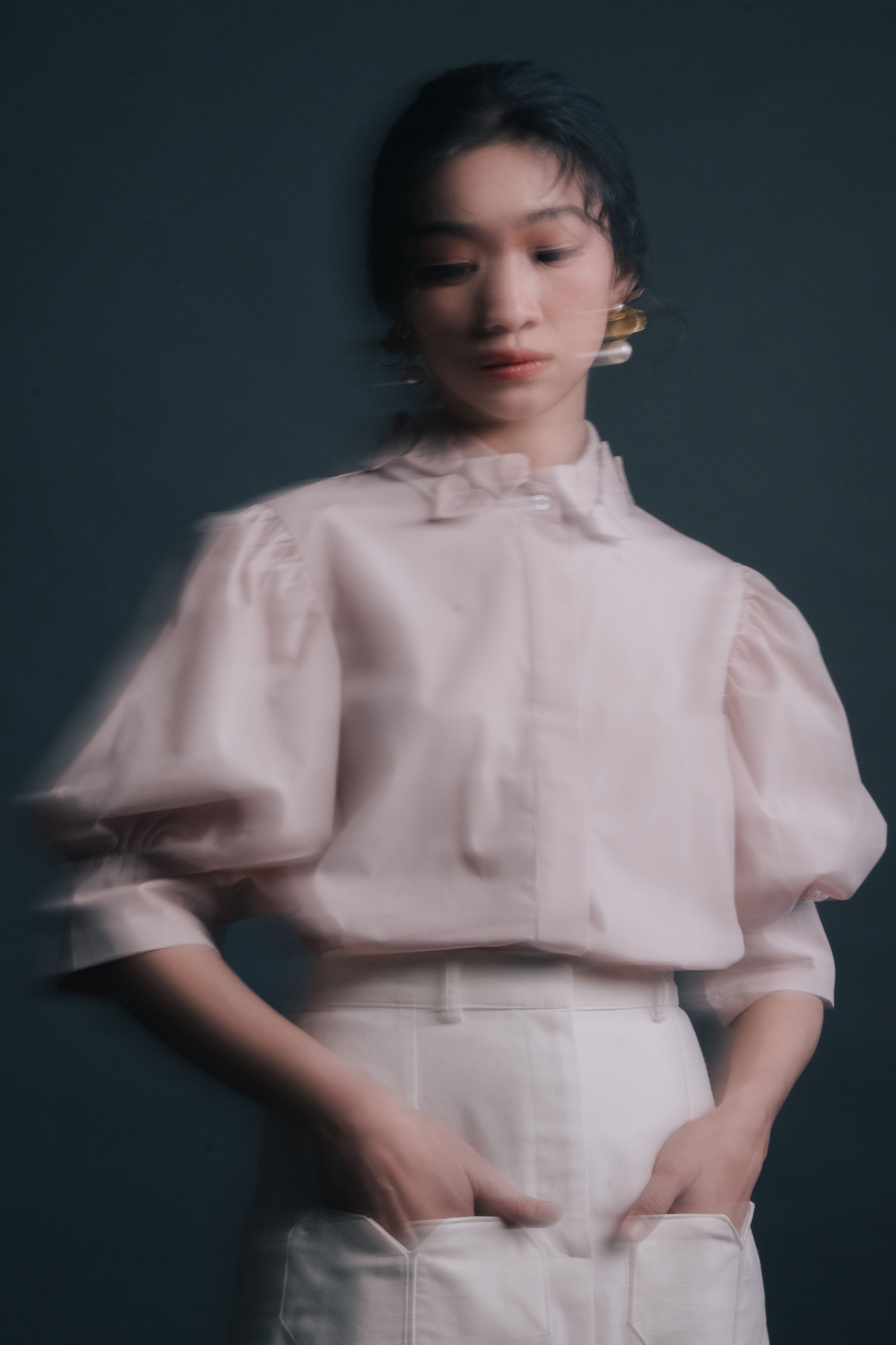 DA Origami Collar Puff Shirt in Hey Baby