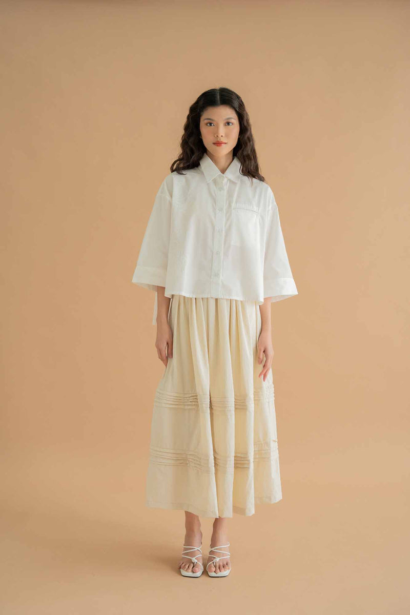 Joyful Embroidery Pleats Shirt