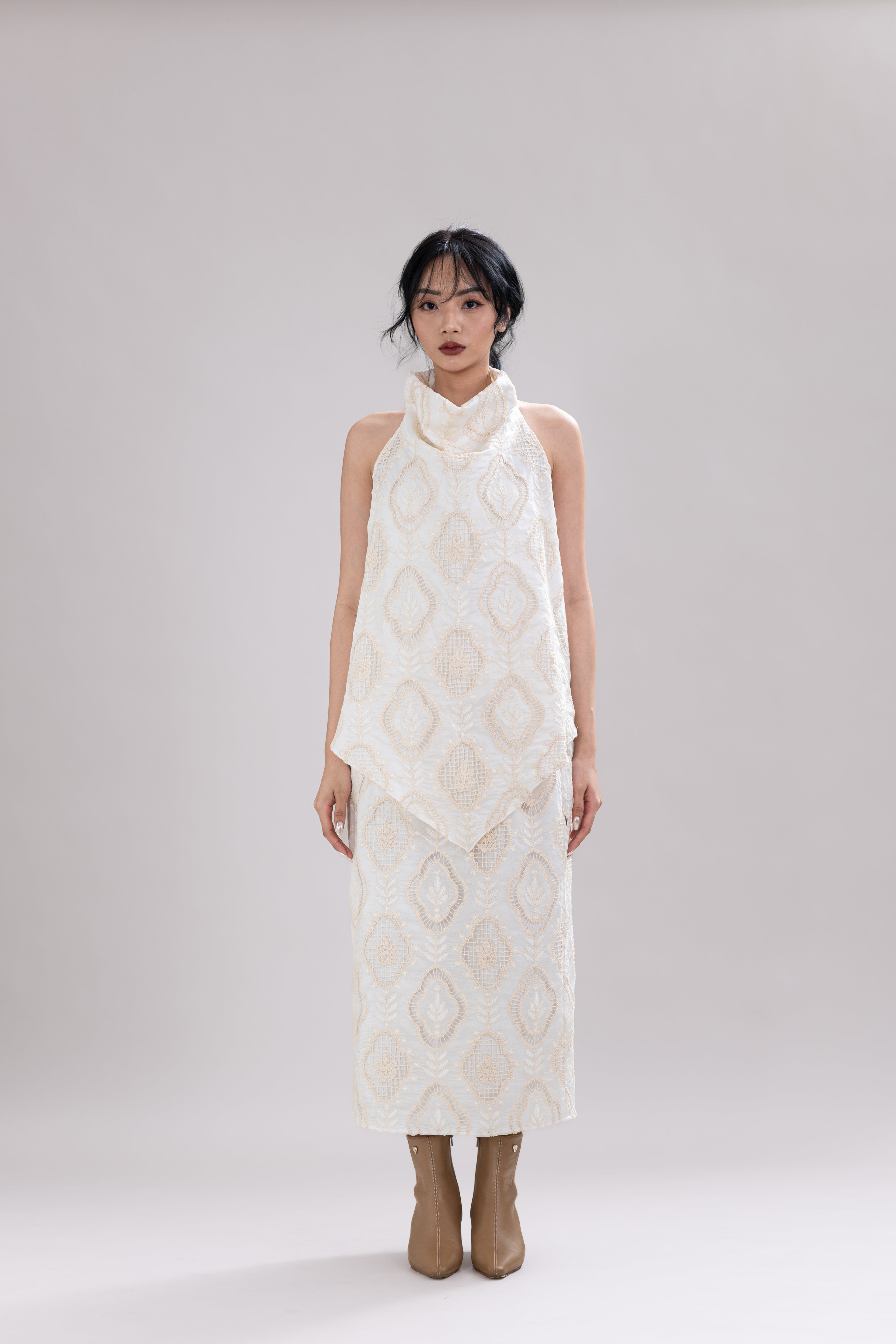 HT Embroidery High Neck Top in Buttermilk