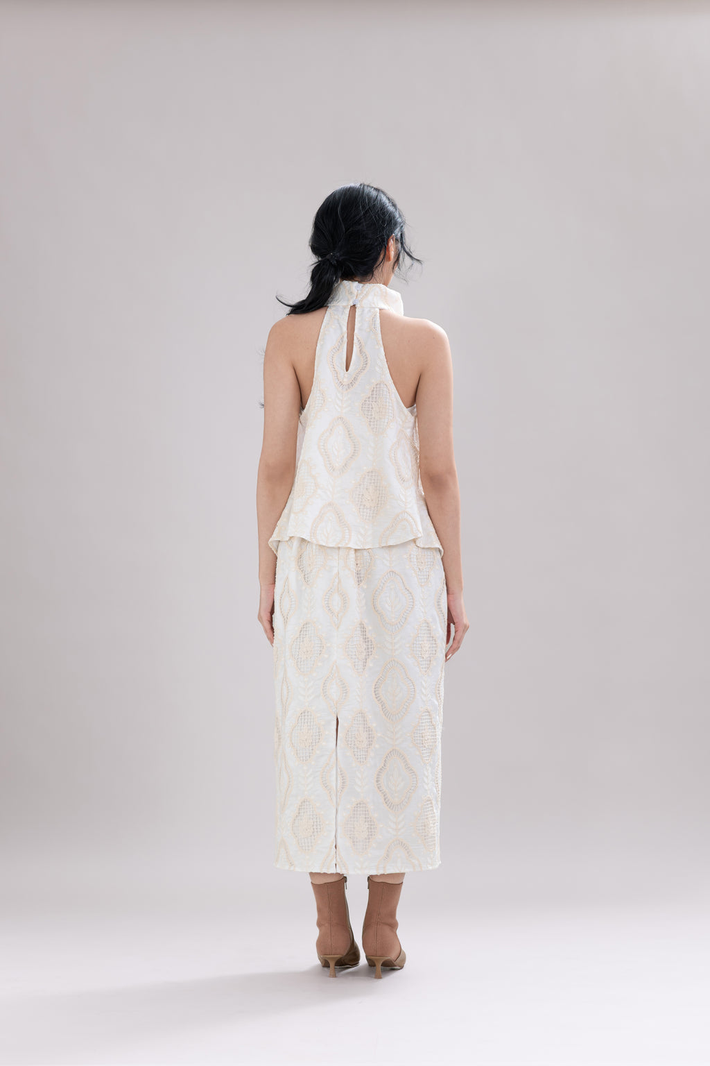 HT Embroidery High Neck Top in Buttermilk