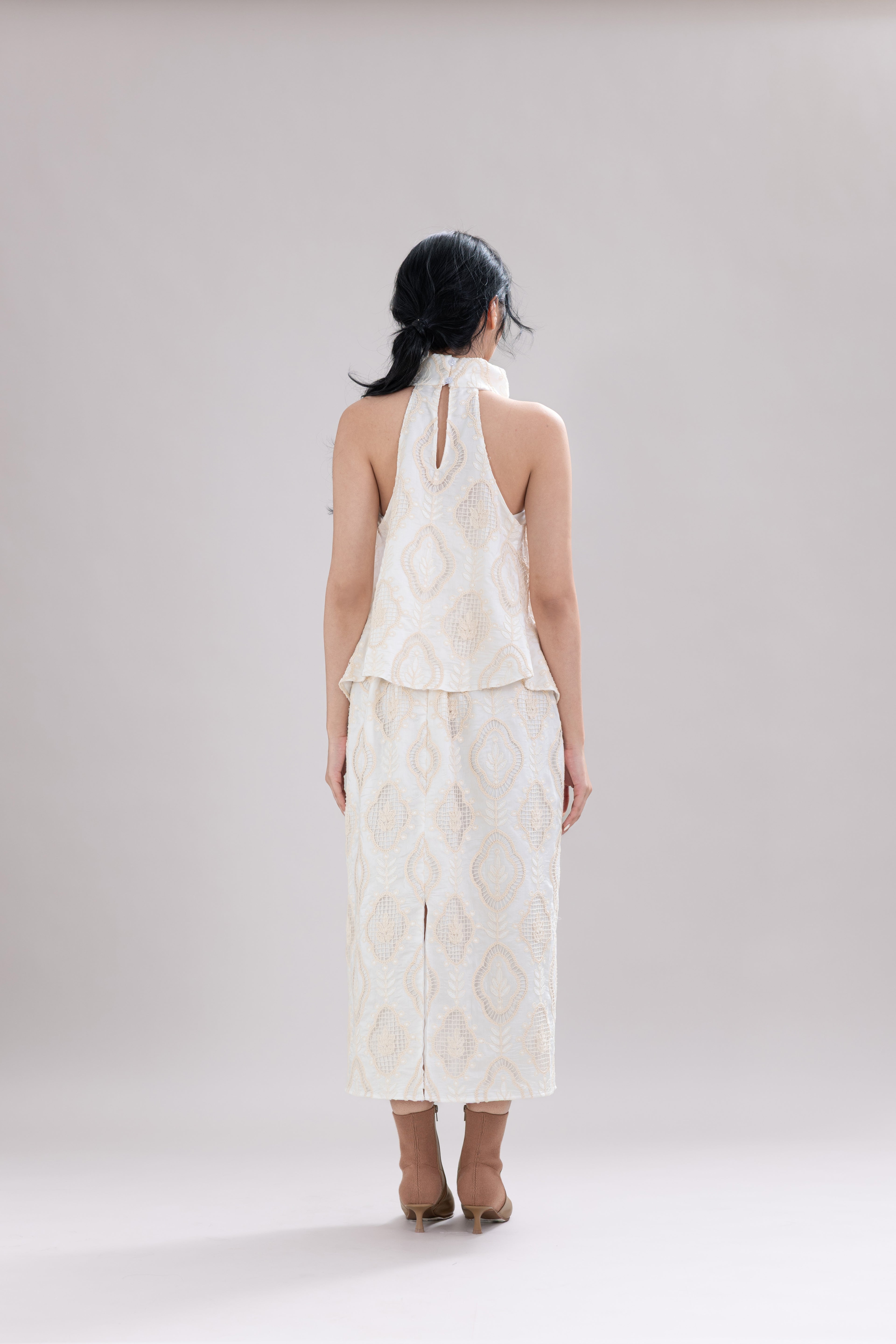 HT Embroidery High Neck Top in Buttermilk