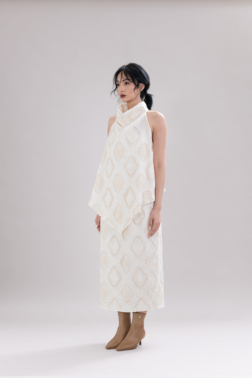 HT Embroidery High Neck Top in Buttermilk