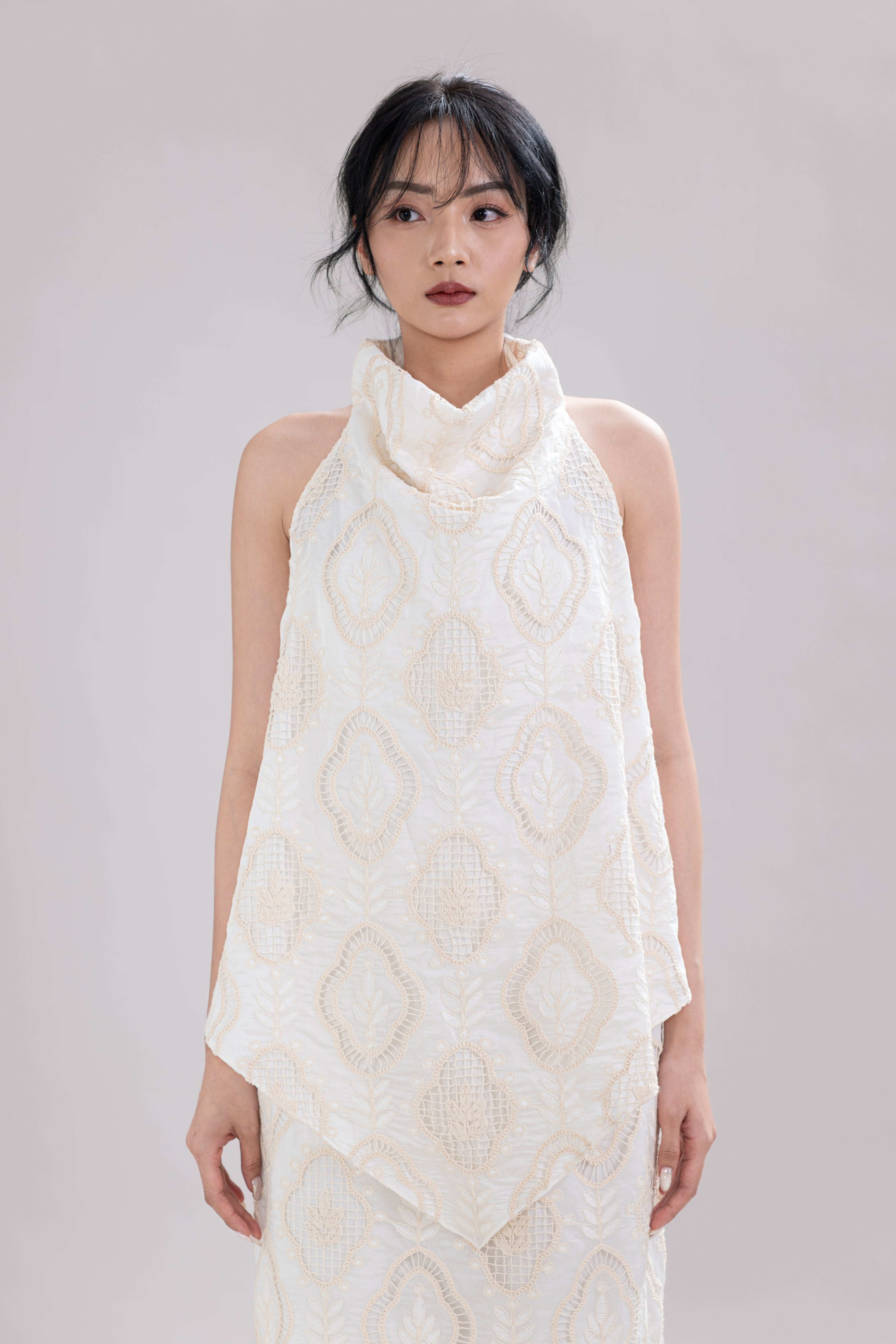 HT Embroidery High Neck Top in Buttermilk