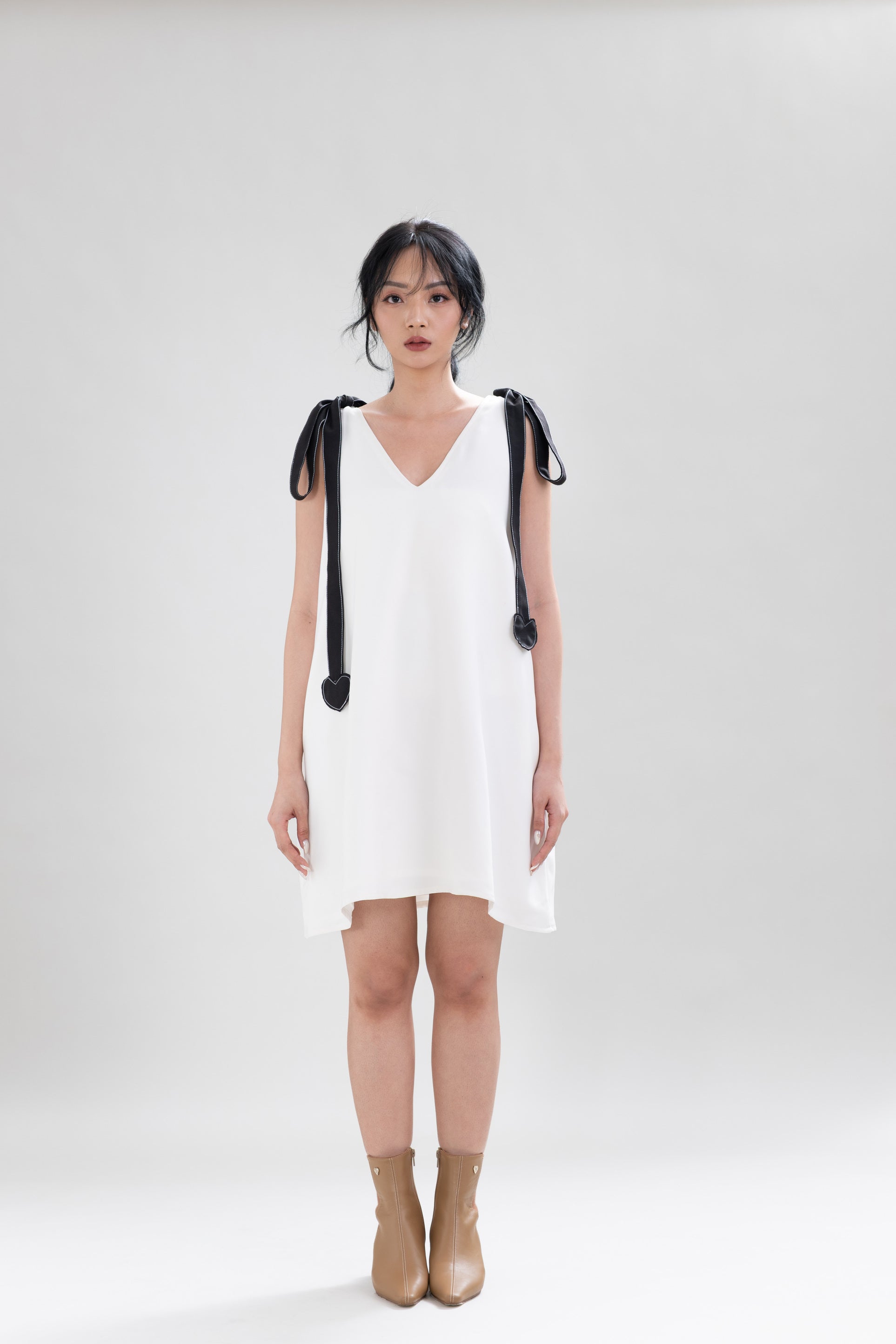 HT Ribbon Heart Mini Dress in Buttermilk