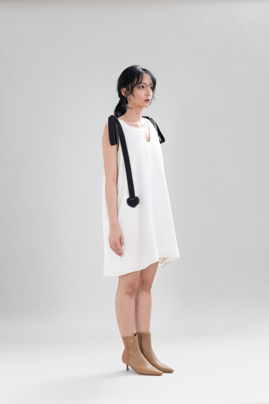 HT Ribbon Heart Mini Dress in Buttermilk