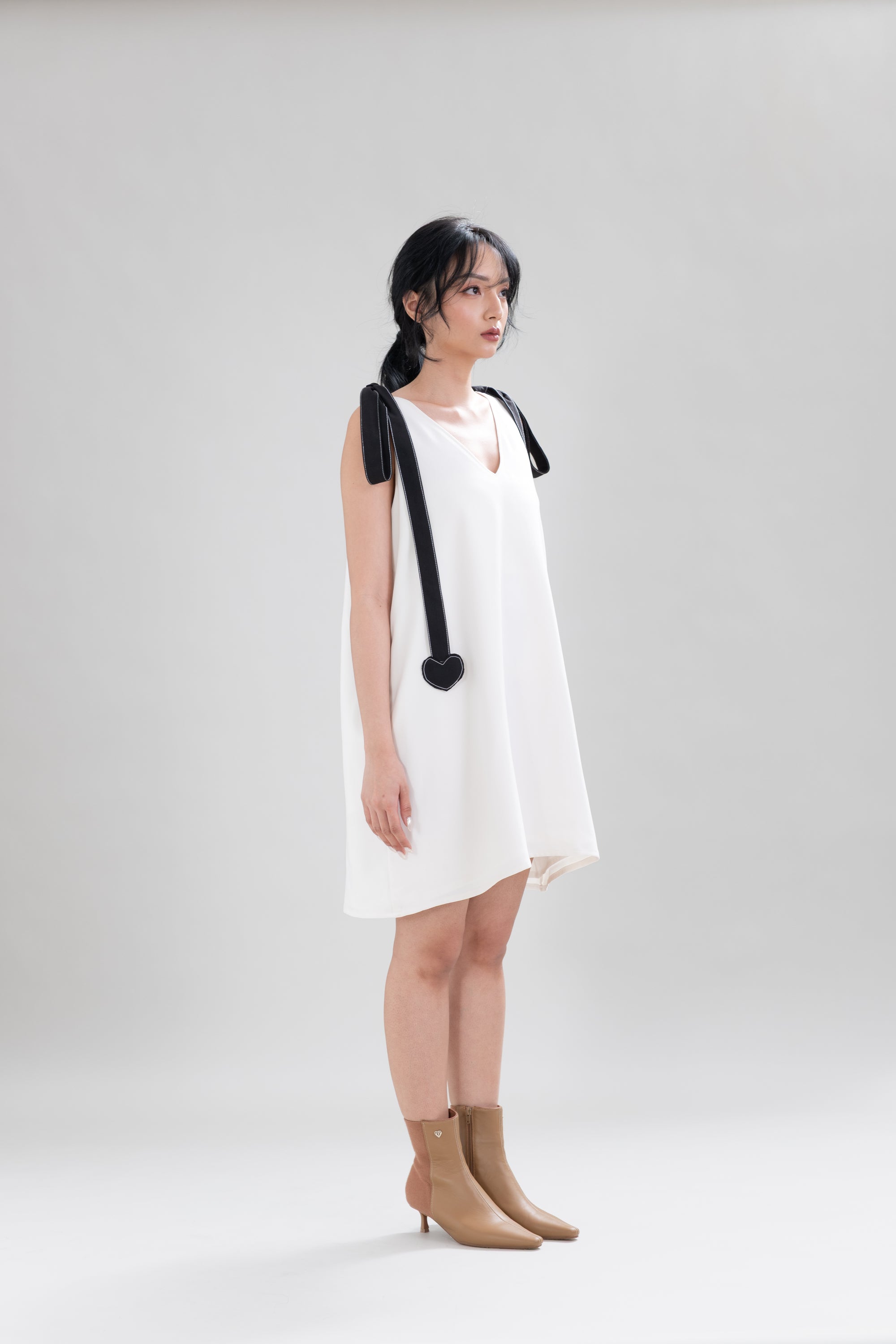 HT Ribbon Heart Mini Dress in Buttermilk