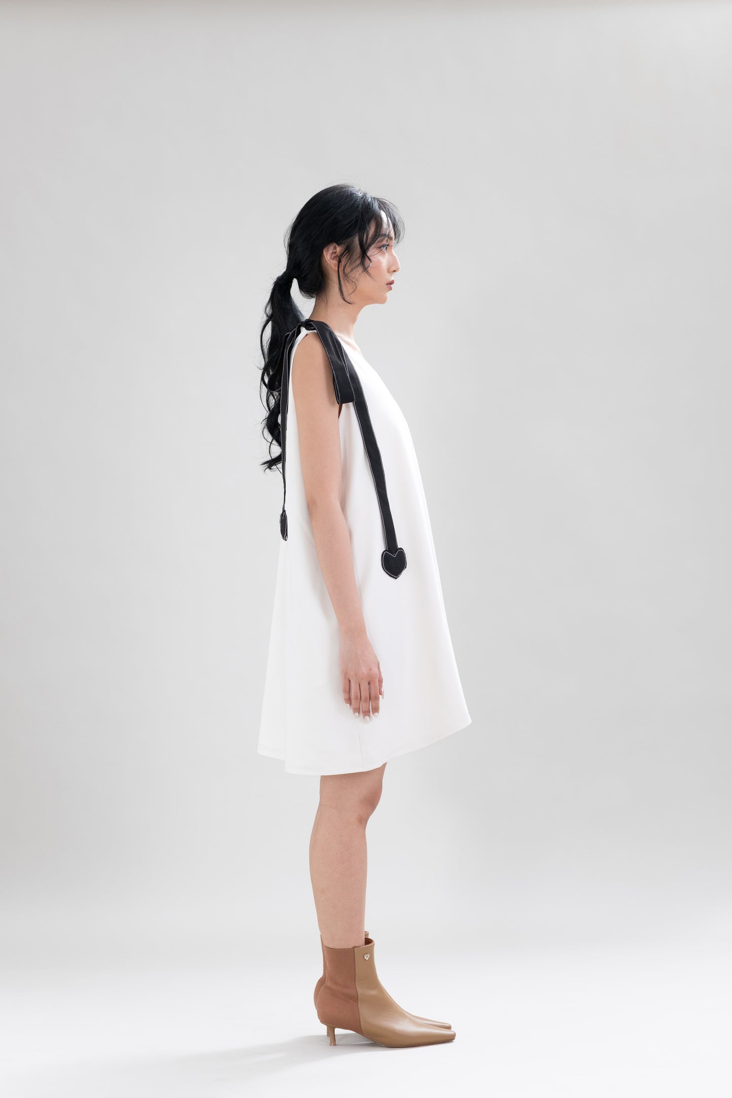 HT Ribbon Heart Mini Dress in Buttermilk