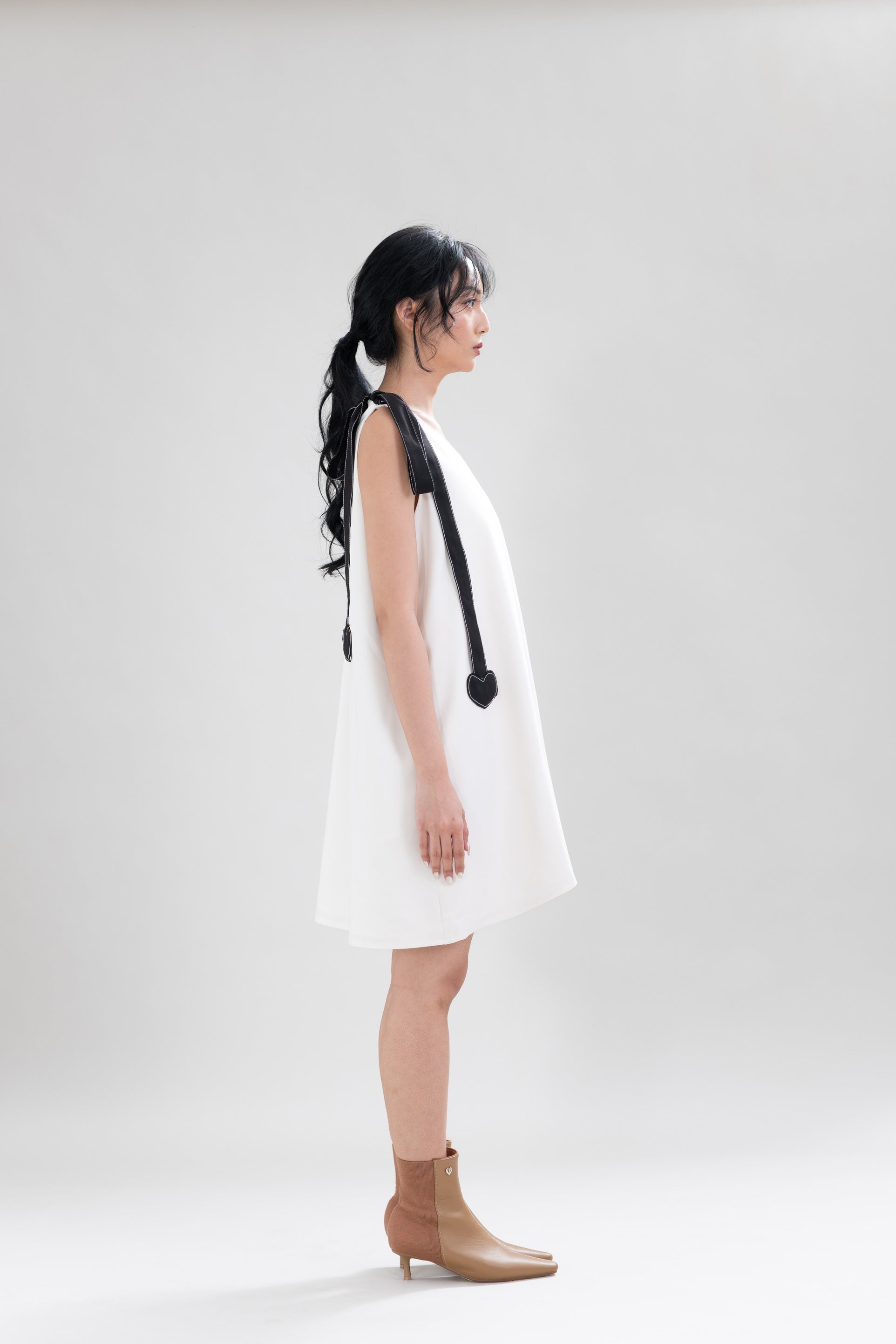 HT Ribbon Heart Mini Dress in Buttermilk