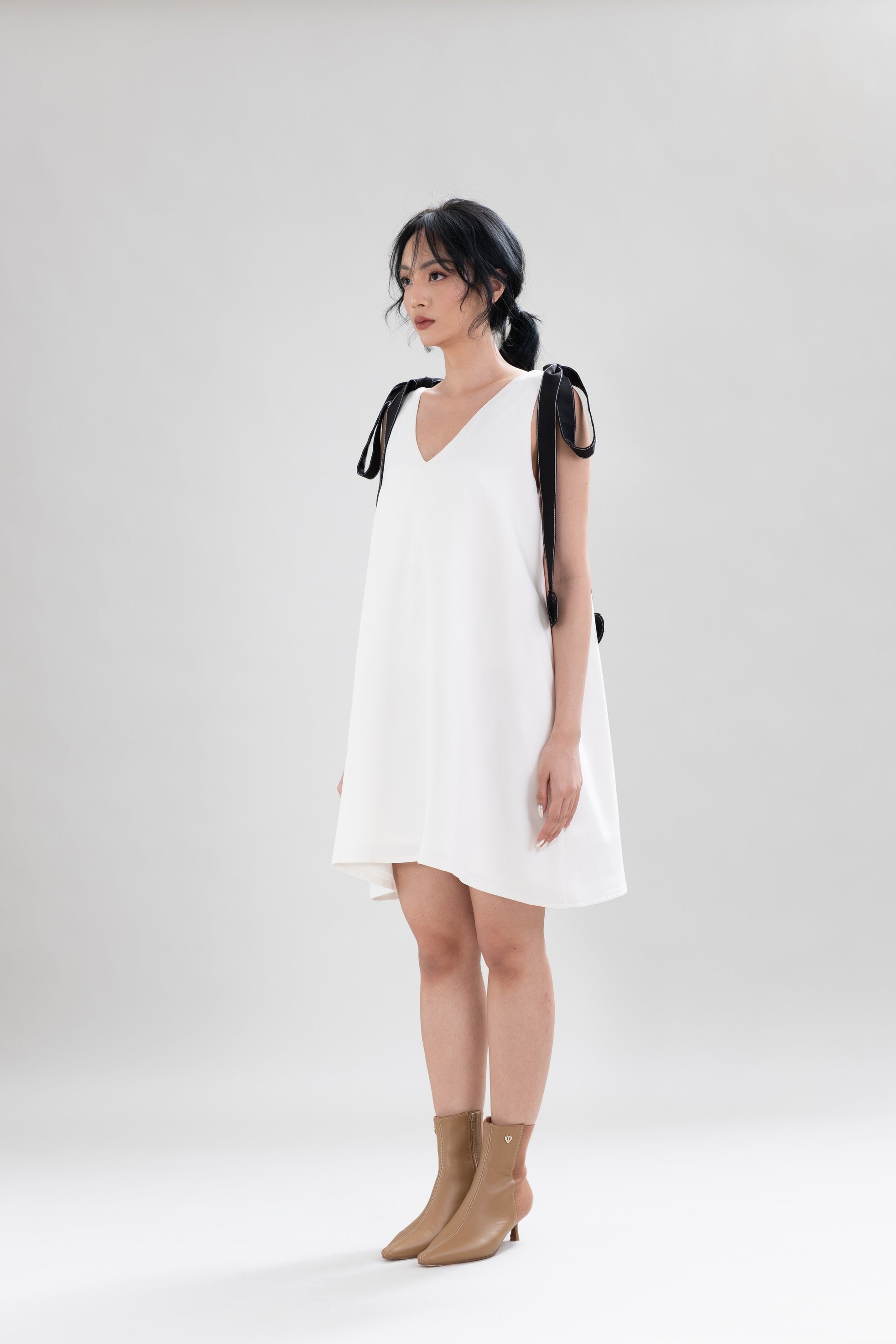 HT Ribbon Heart Mini Dress in Buttermilk