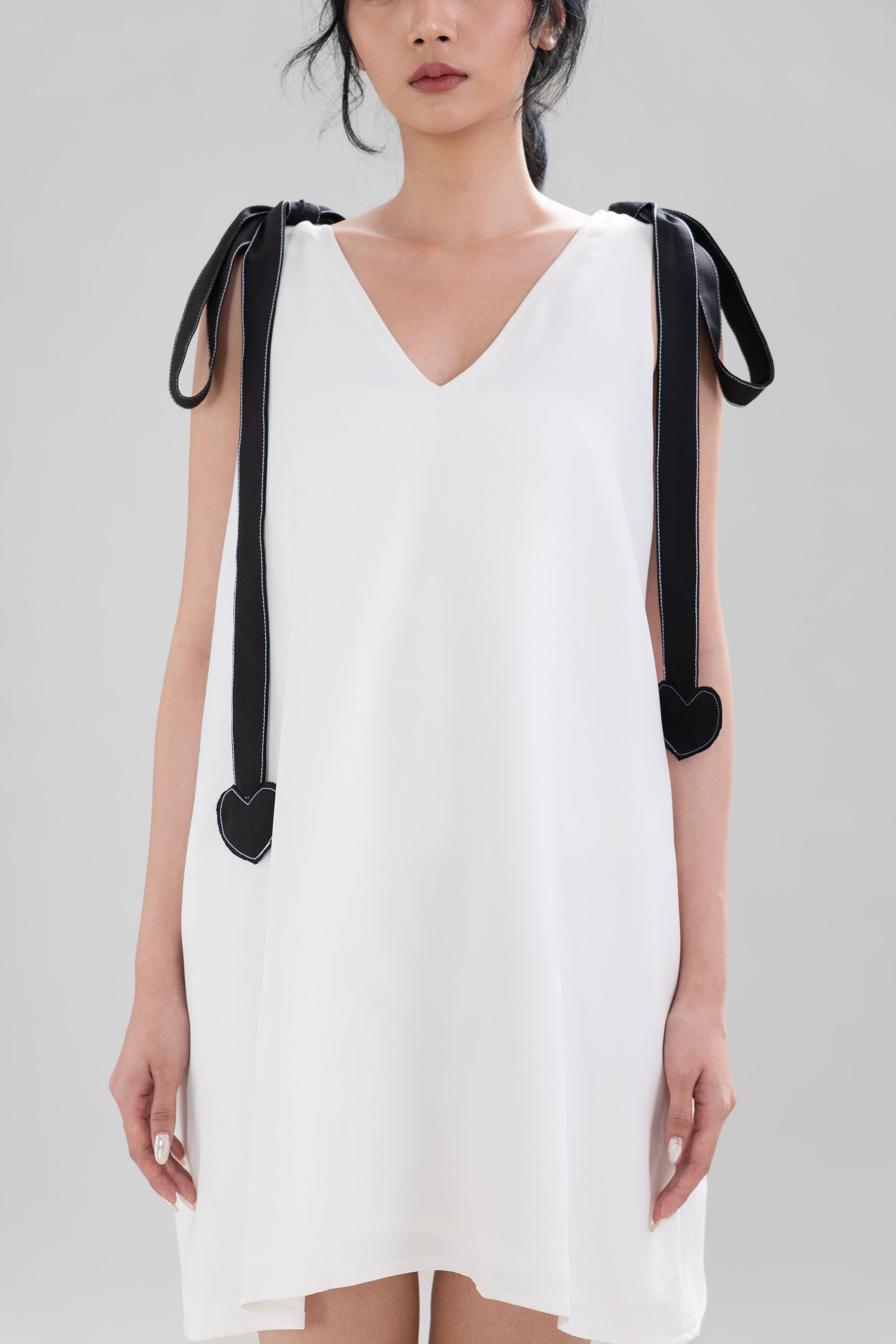 HT Ribbon Heart Mini Dress in Buttermilk