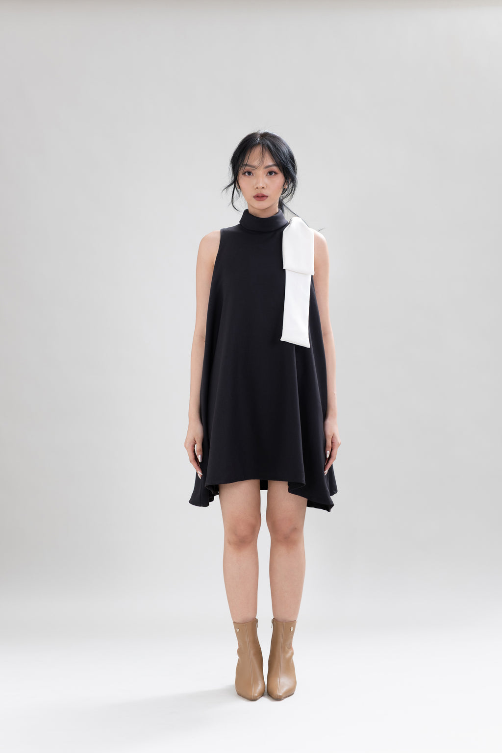 HT Big Bow Mini Dress in Licorice