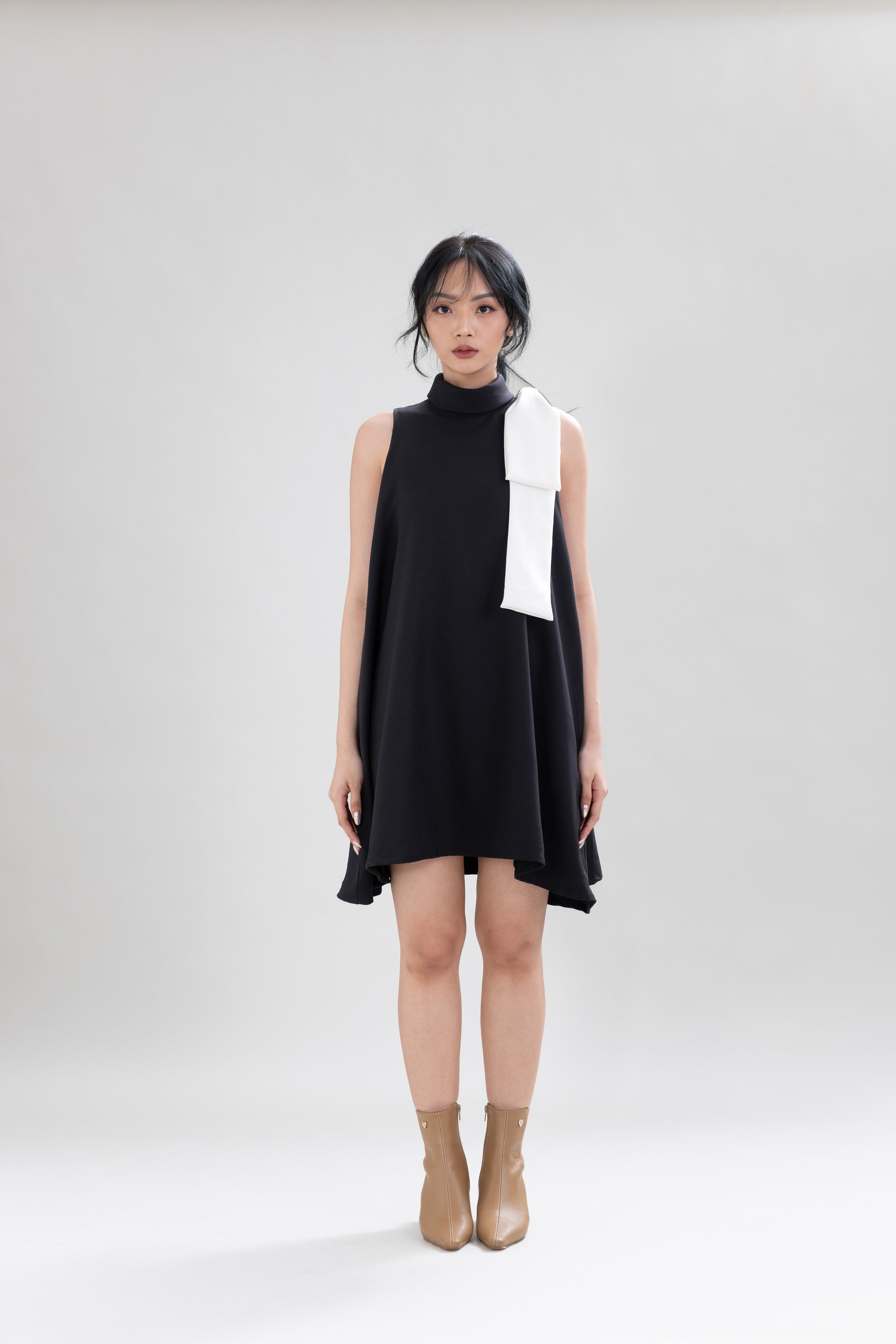 HT Big Bow Mini Dress in Licorice