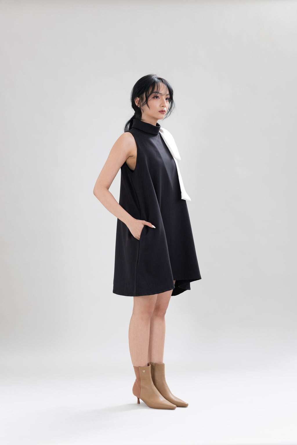 HT Big Bow Mini Dress in Licorice