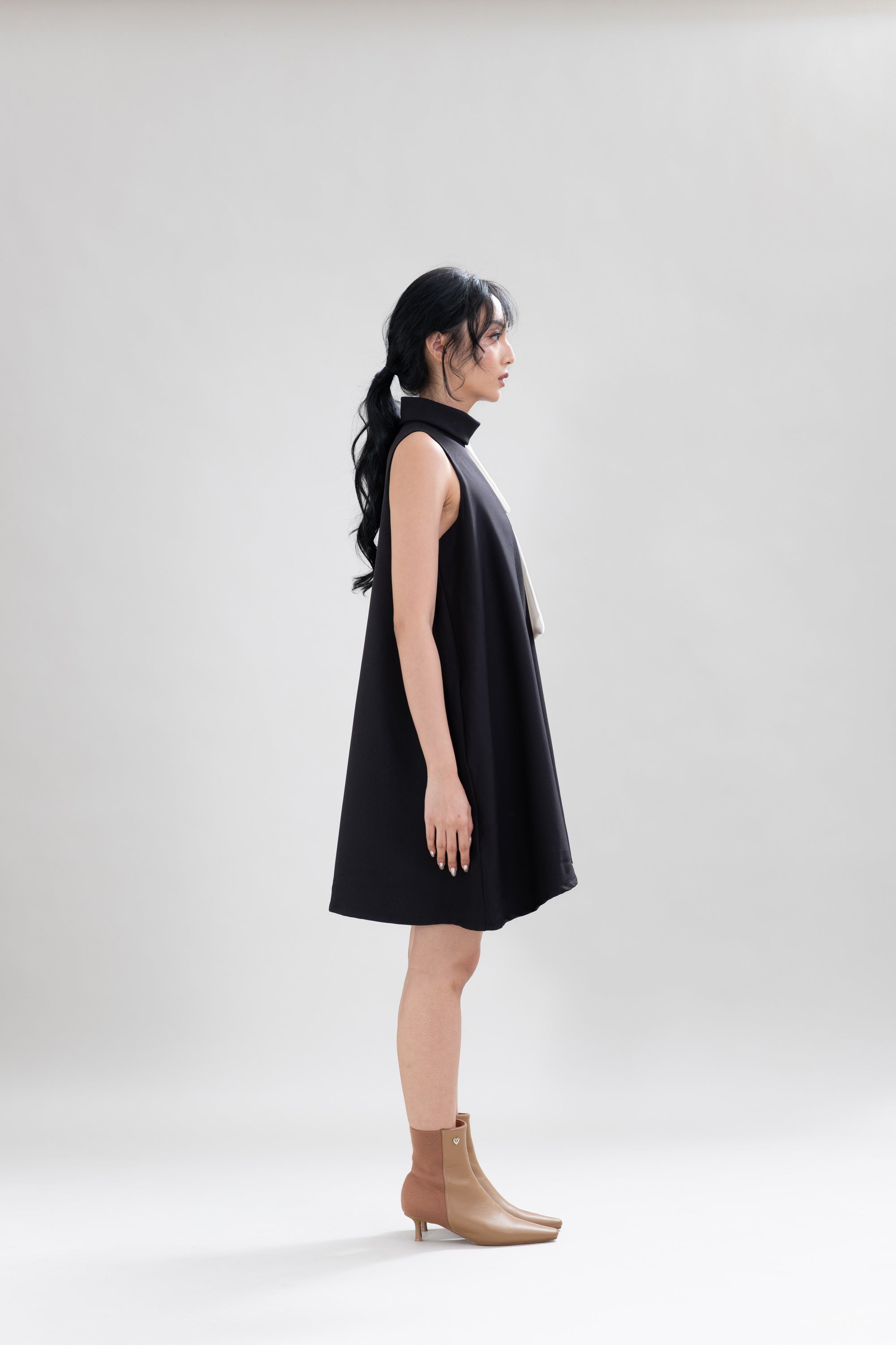 HT Big Bow Mini Dress in Licorice