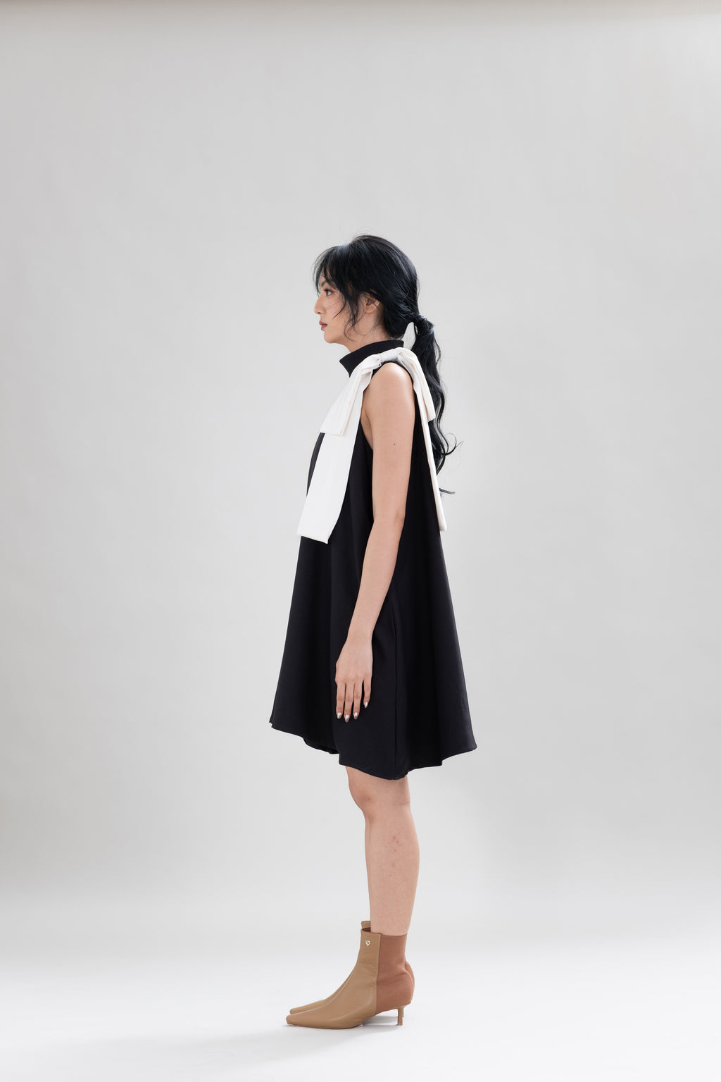 HT Big Bow Mini Dress in Licorice